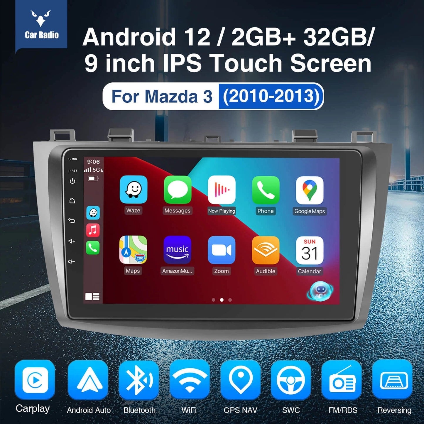 ESSGOO|BluetoothCarStereoFor2010-2013Mazda3,WirelessCarplay&AndroidAutoWithSteeringWheelControls