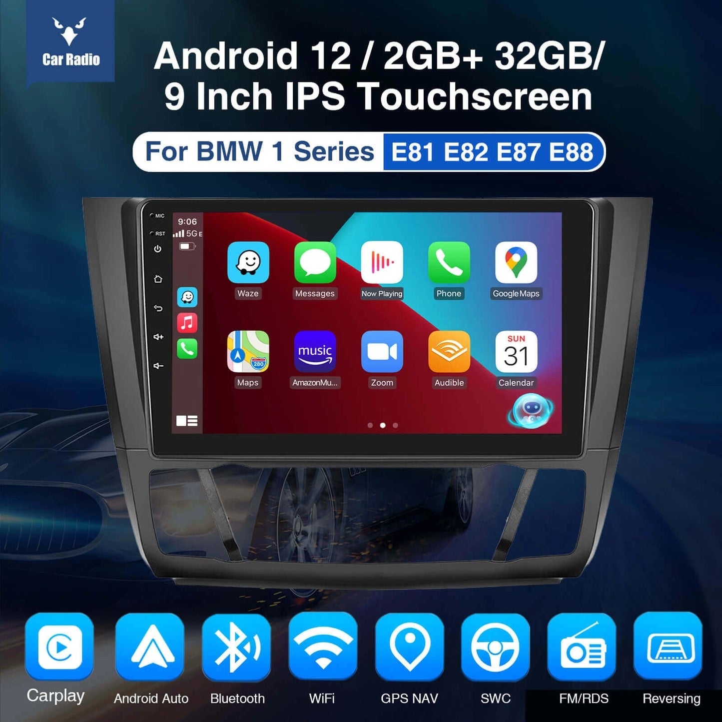 ESSGOO|BluetoothCarStereoforBMW1Series,WirelessCarplay&AndroidAutoWithSteeringWheelControls