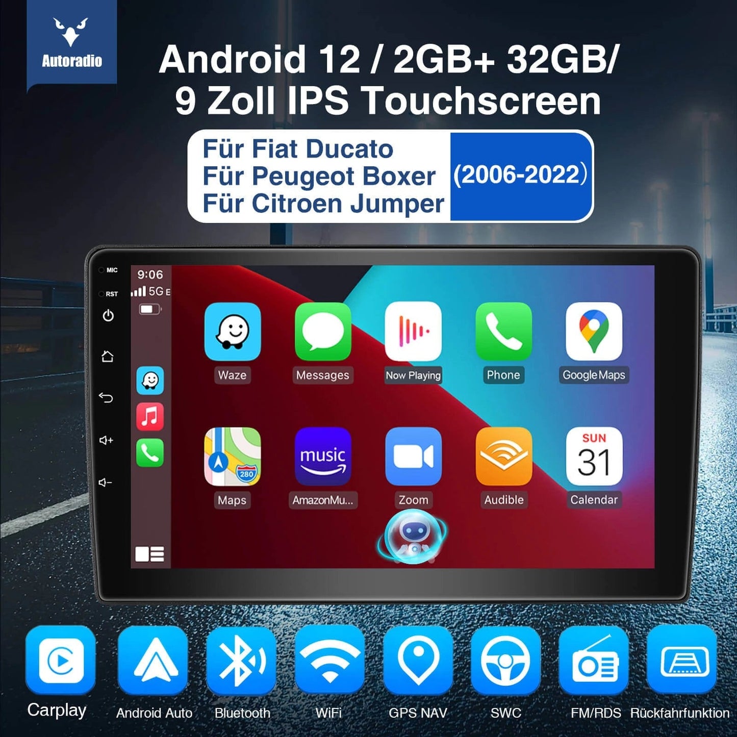 ESSGOO|CarStereoFor2006-2016FiatDucato,WirelessCarplay&AndroidAutoWithSteeringWheelControls