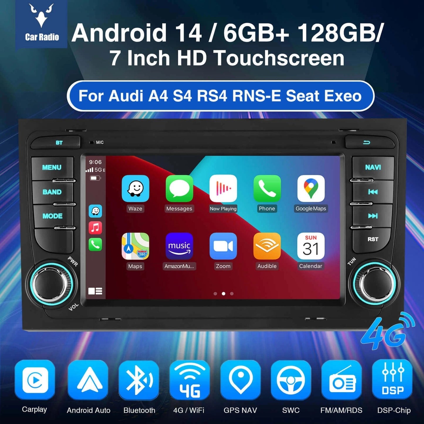ESSGOOAR7001MP5|Android147-inchIPSTouchscreen-ForAudiA4,Bluetooth5.4,AppleCarPlay&AndroidAuto,FMRDS
