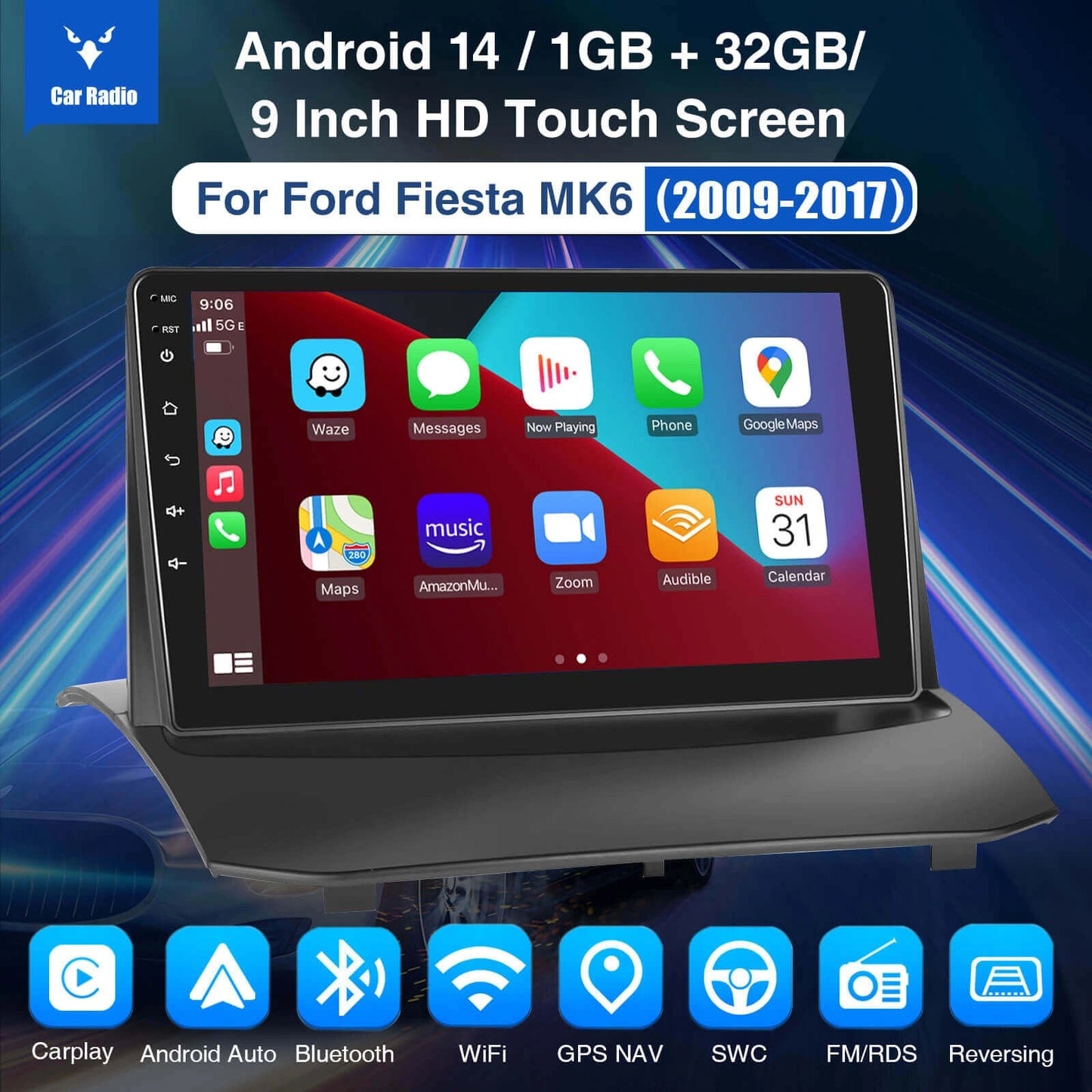 ESSGOOAR9001|BluetoothCarStereoFor2009-2016FordFiesta,WirelessCarplay&AndroidAutoWithFMRadioBluetoothWIFIGPS
