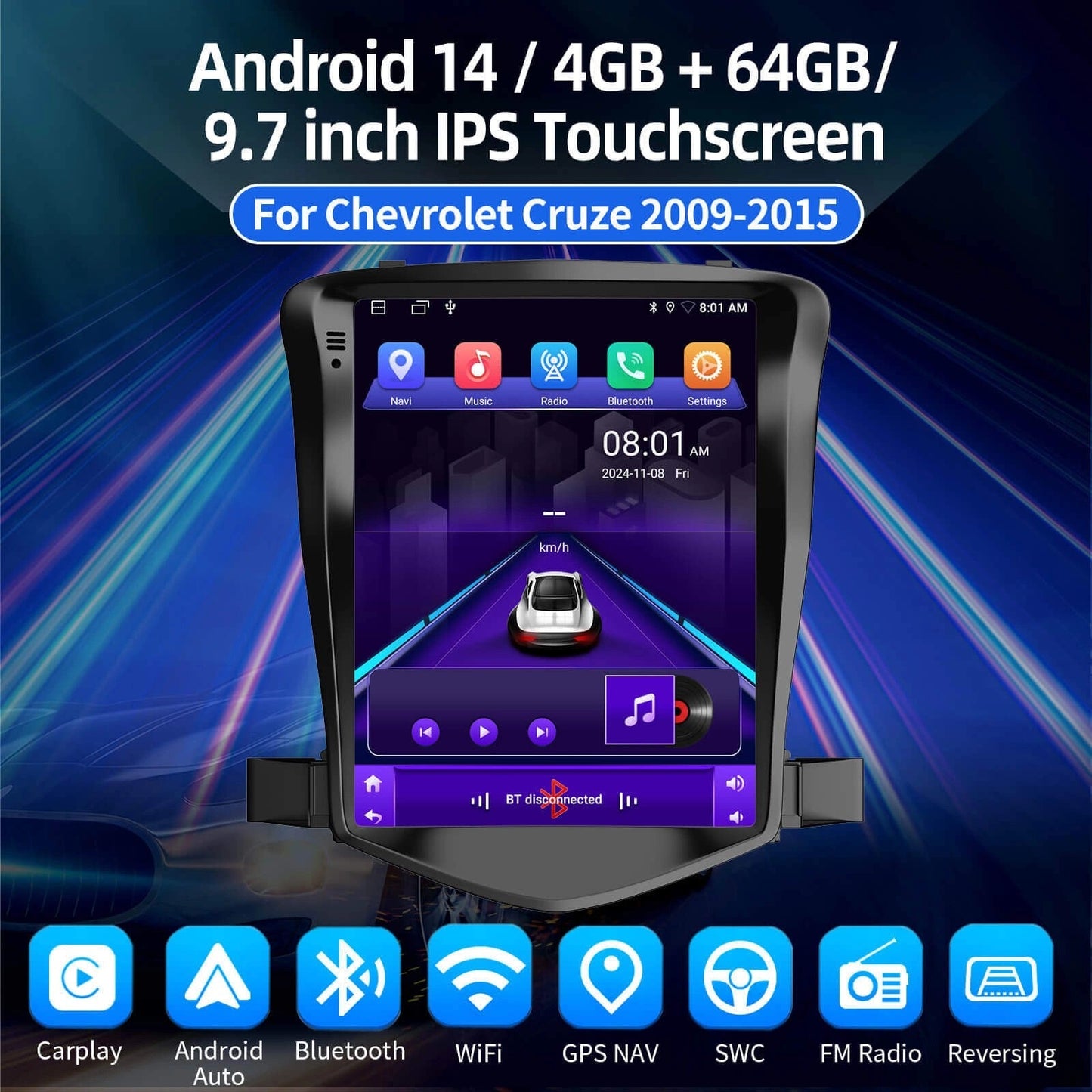 ESSGOOAZ0002|MP5Android14,9.7-inchIPSTouchscreen-ForChevroletCruze2009-2015,Bluetooth4.1AppleCarPlay&AndroidAuto