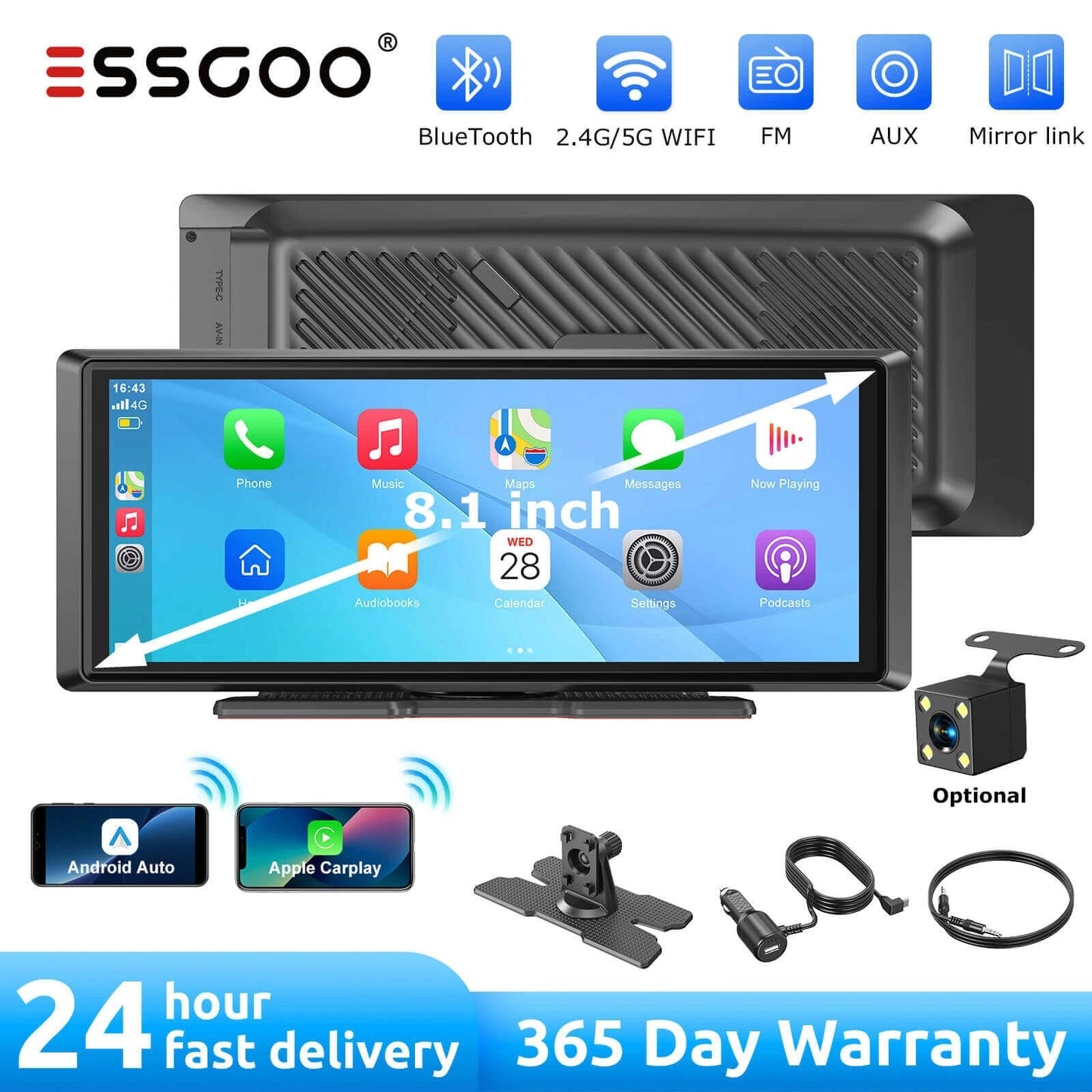 ESSGOOE408.1"PortableWirelessCarplay&AndroidAuto