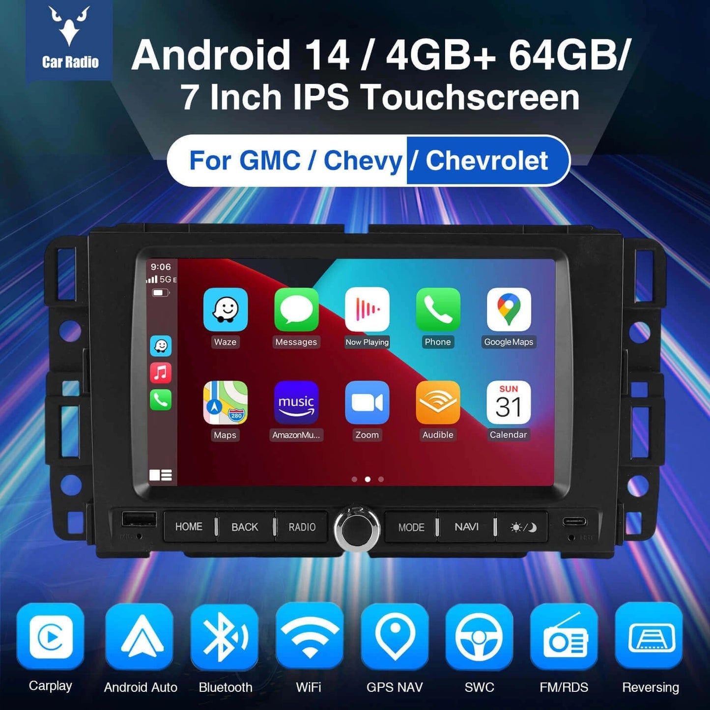 ESSGOOMP5AR7001|Android14,7InchIPSTouchscreen-ForGMC|Chevy|Chevrolet,Bluetooth4.1,AppleCarPlay&AndroidFM