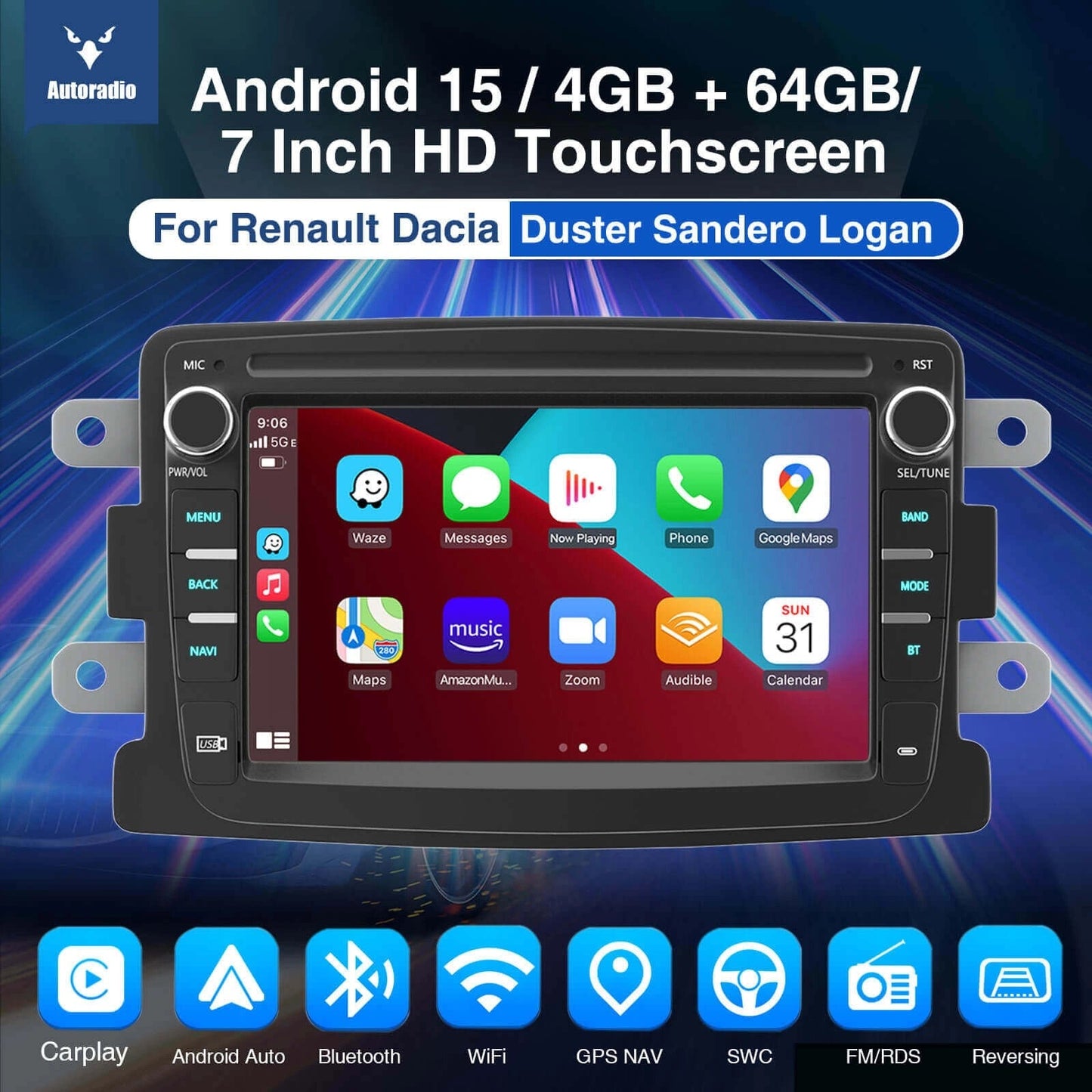 ESSGOOMP5AR7001|Android15,7-inchHDTouchscreen-ForRenaultDacia,Bluetooth4.1,WirelessAppleCarPlay&WirelessAndroidAuto,FMRDS