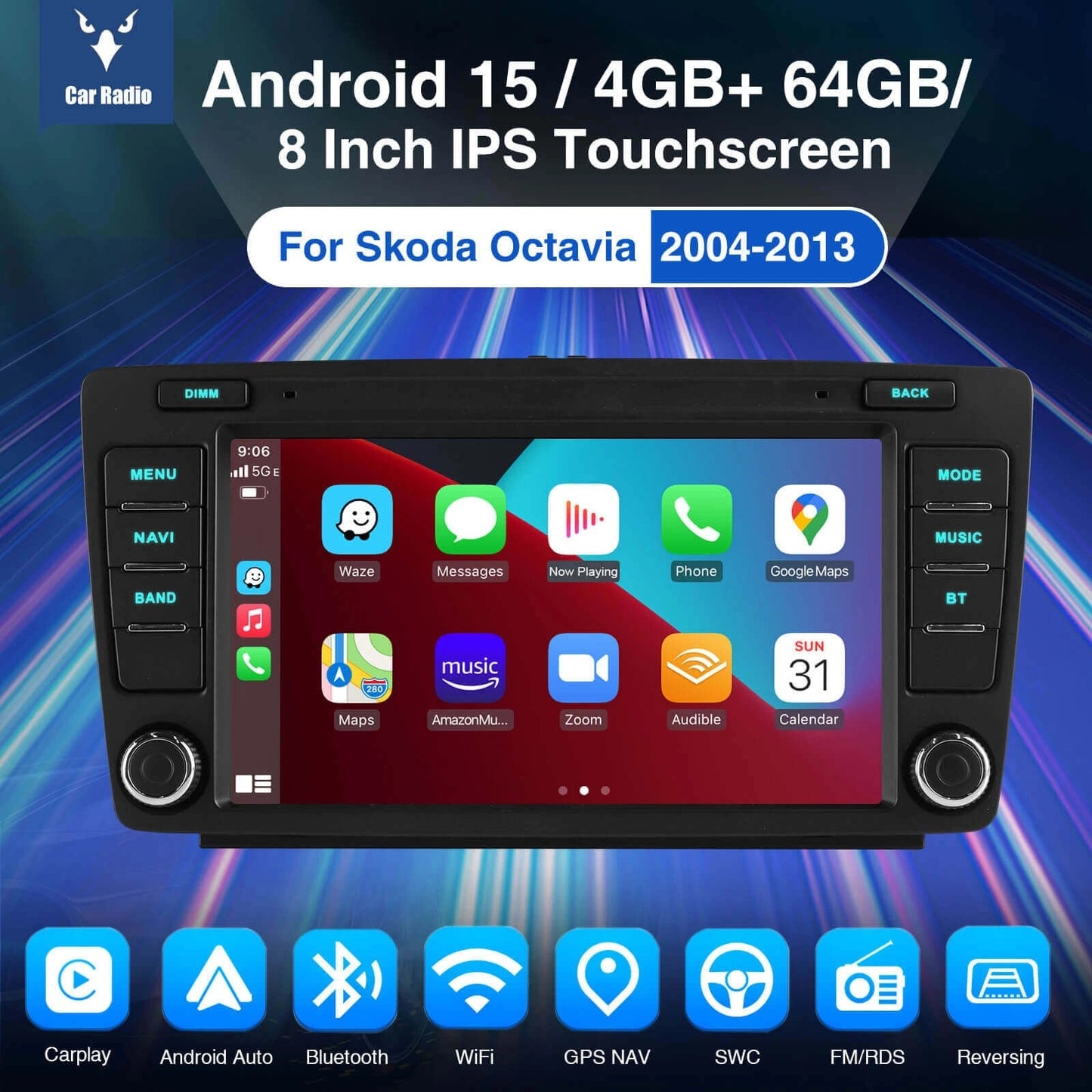 ESSGOOMP5AR8001|Android15,8-inchIPSTouchscreen-ForSkodaOctavia2004-2013,Bluetooth4.1,AppleCarPlay&AndroidAuto,FMRDS