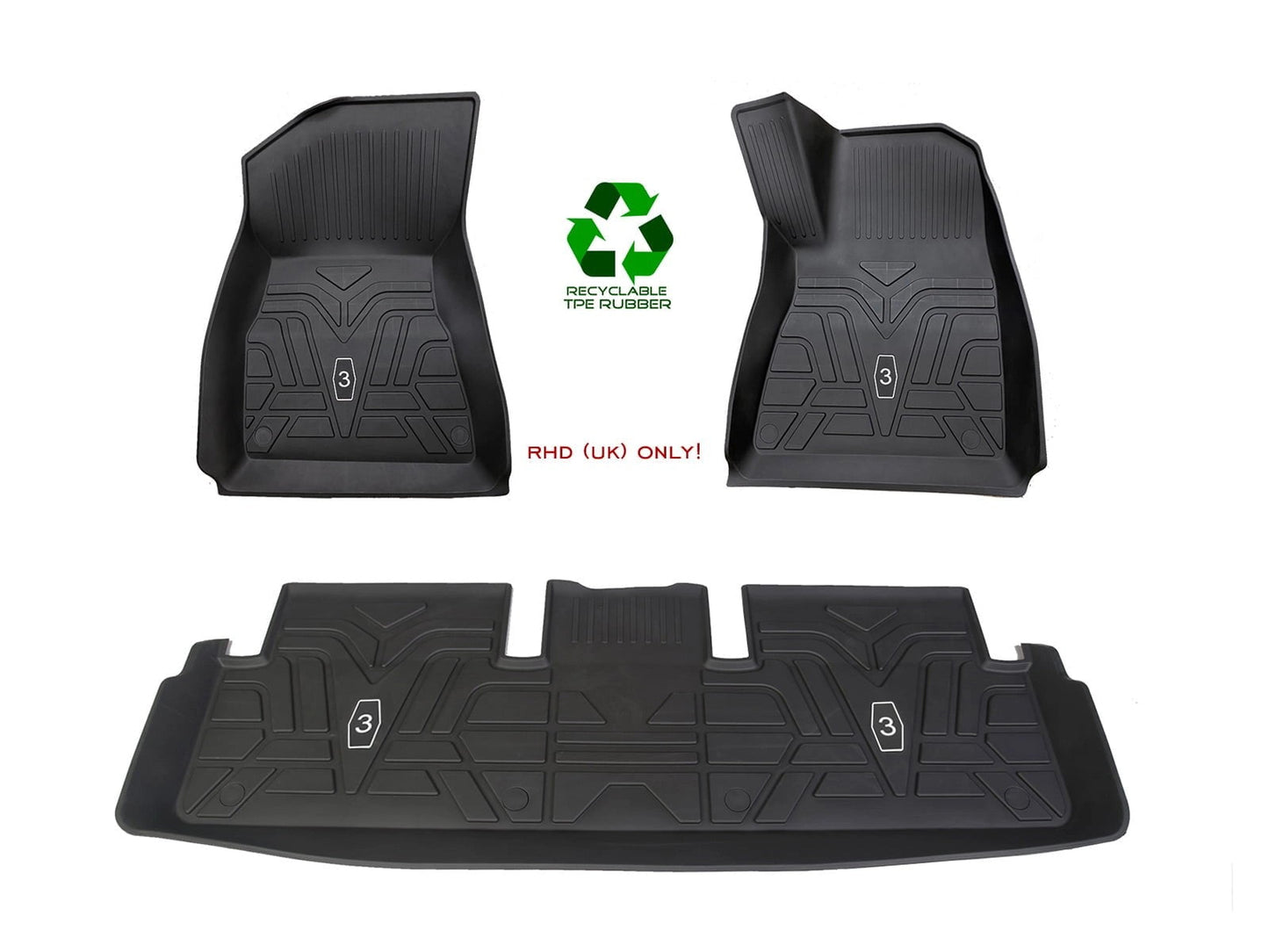TeslaModel3:All-WeatherInteriorFloorMats(PremiumRecyclableRubber)–RightHandDrive