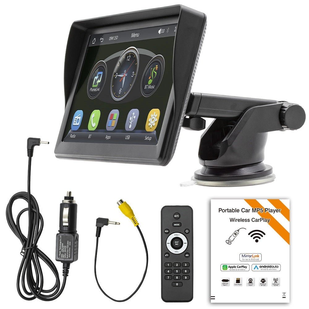 7-inchTouchscreenWirelessAppleCarPlay&AndroidAutoPortableCarStereo,BluetoothHands-FreeCalling/Siri/FM/AUX/Airplay/MirrorLink