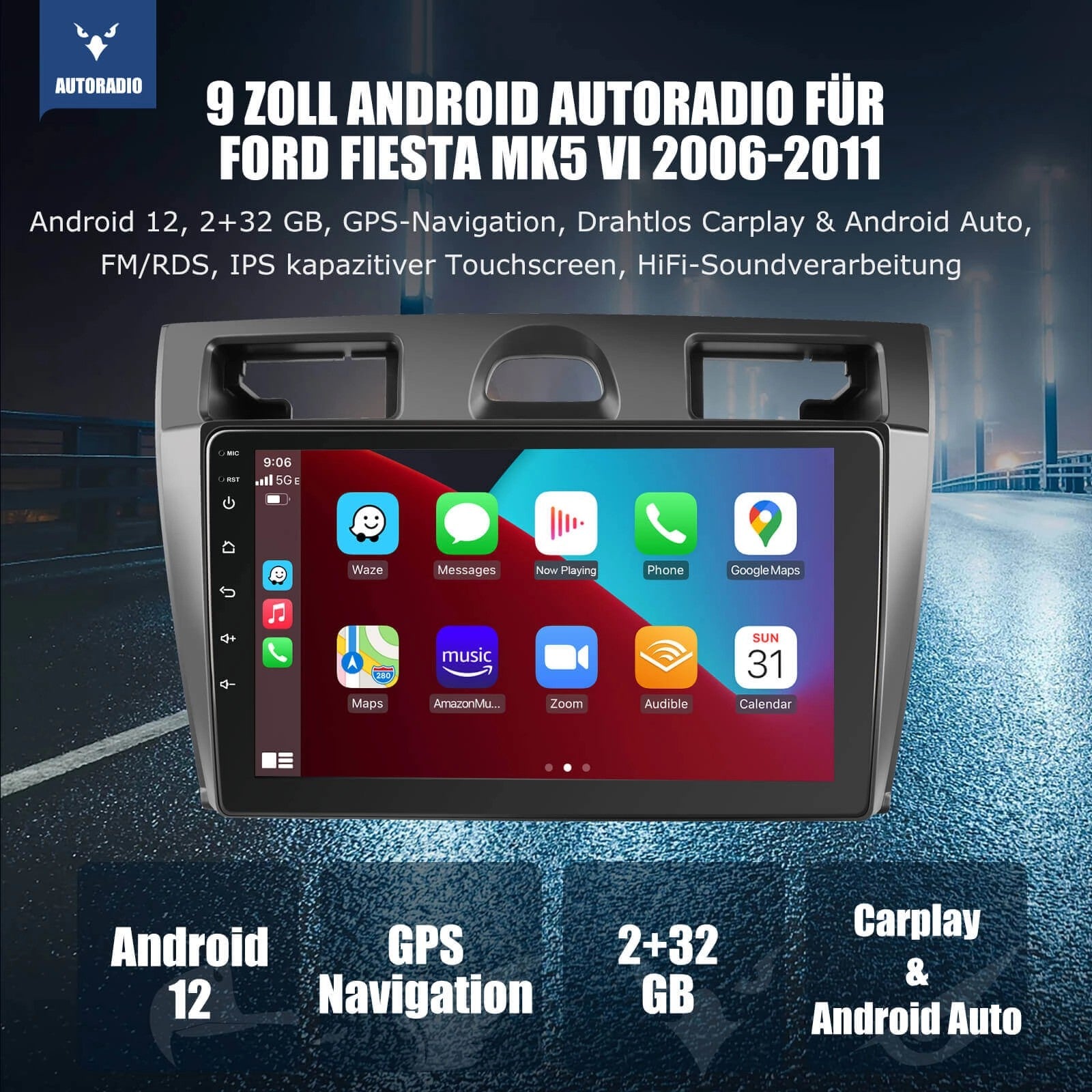 ESSGOO|CarStereoFor2006-2011FordFiesta,WirelessCarplay&AndroidAutoWithSteeringWheelControls
