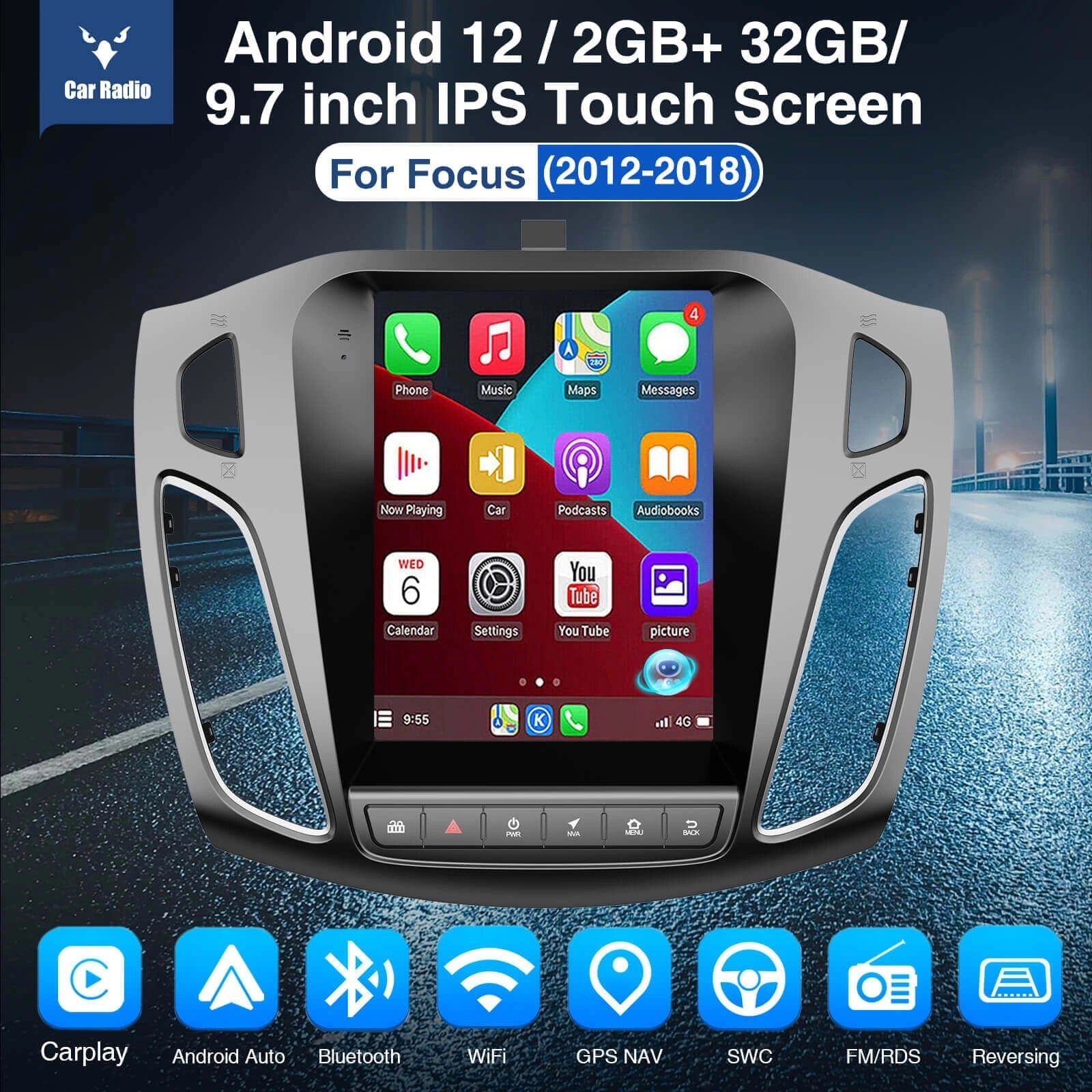 ESSGOO|CarStereoFor2012-2018FordFocus,WirelessCarplay&AndroidAutoWithSteeringWheelControls