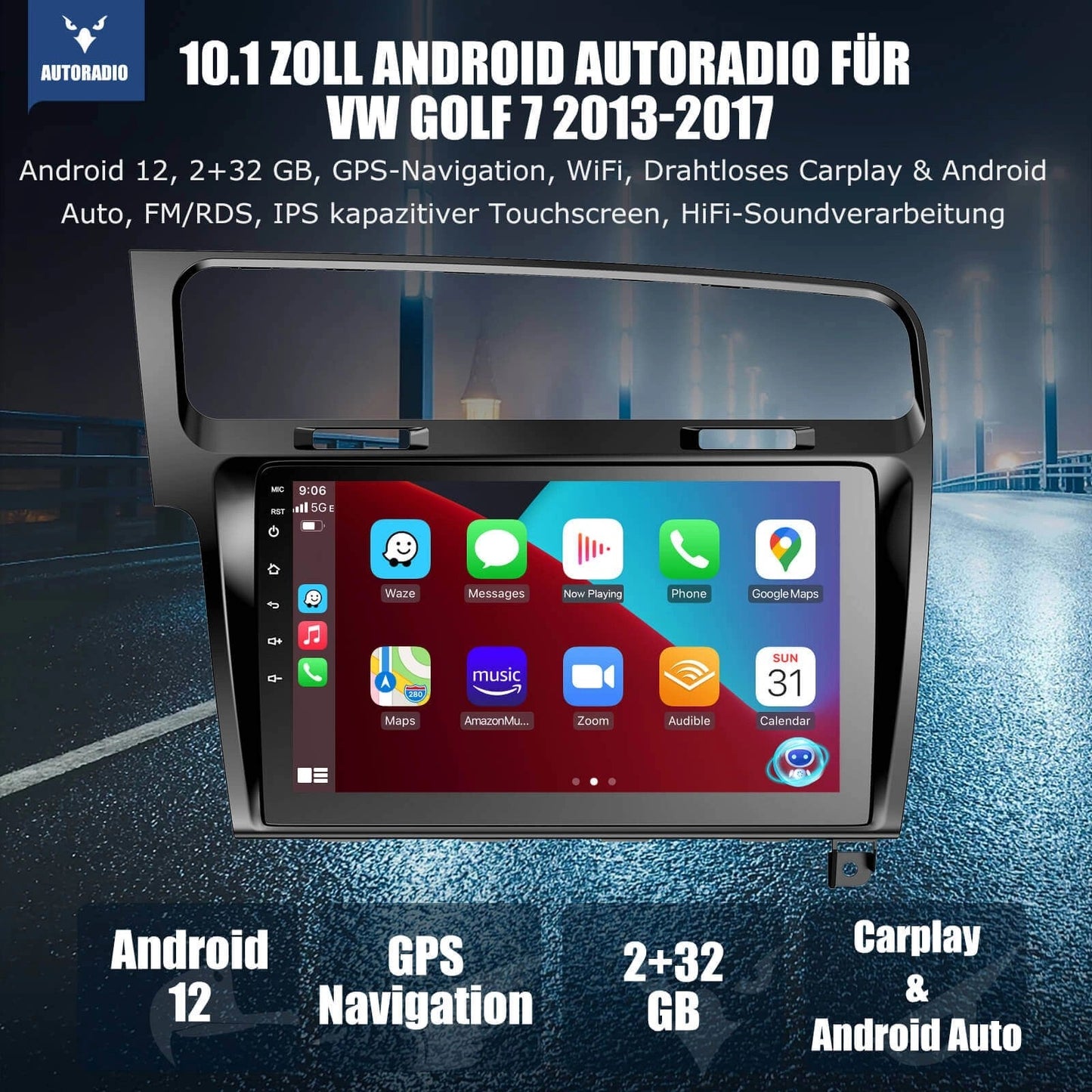 ESSGOO|CarStereoForVolkswagenGolf7,WirelessCarplay&AndroidAutoWithSteeringWheelControls