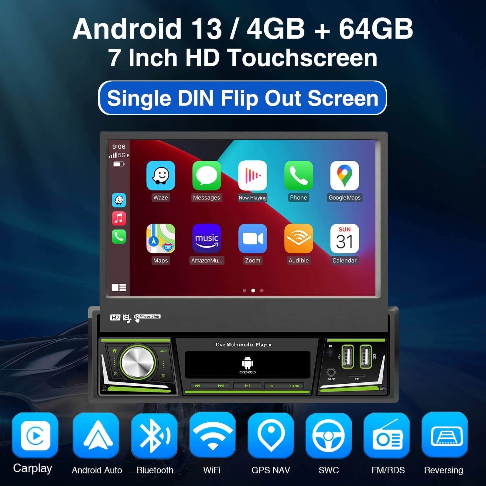 ESSGOO1DinAR7006CarplayAutoradioBluetoothAMRDSMP5Player7inchCarRadioStereoIPSTouchScreen