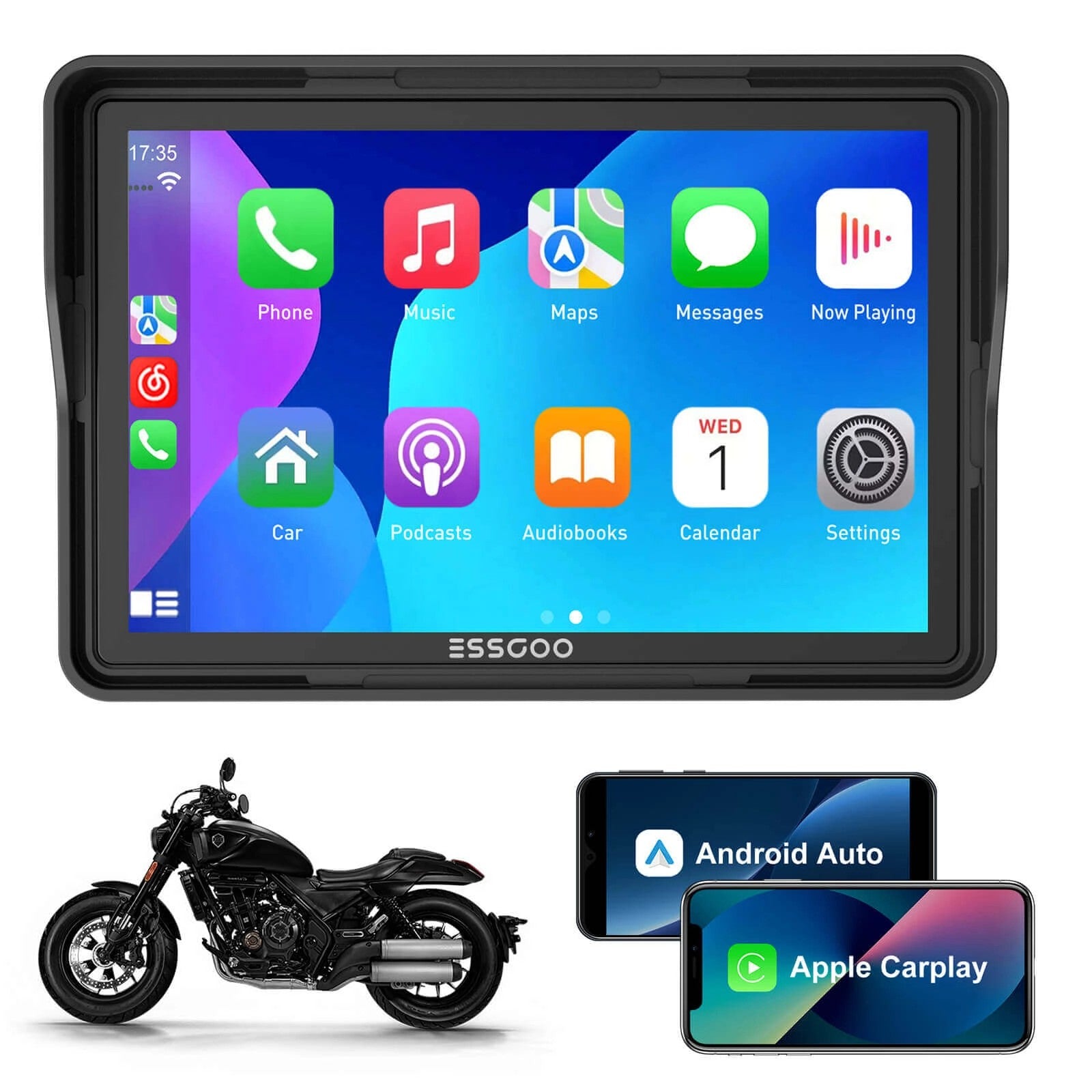ESSGOO550CP5"WaterproofMotorcycleGPSwithWirelessCarPlay/AndroidAuto&HelmetBluetooth"