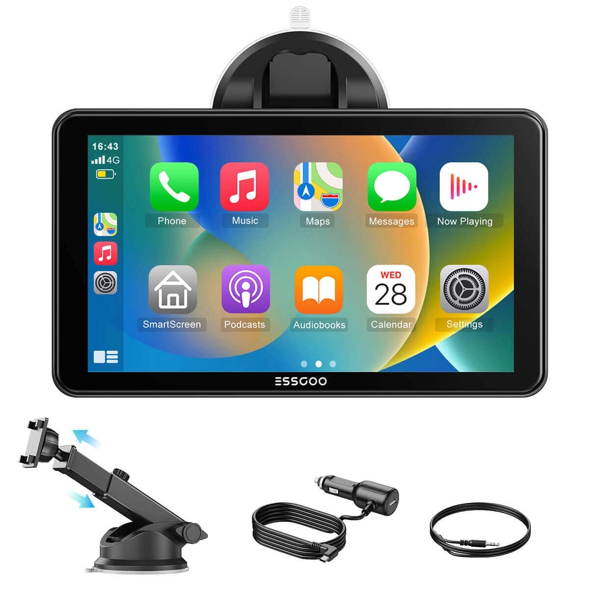 ESSGOO7''743CPWirelessCarPlayScreenforAppleCarplay,AndroidAuto,HDIPSTouchscreenwithMirrorLink,Bluetooth5.3,Siri,AssistantSupport,AUX,FM