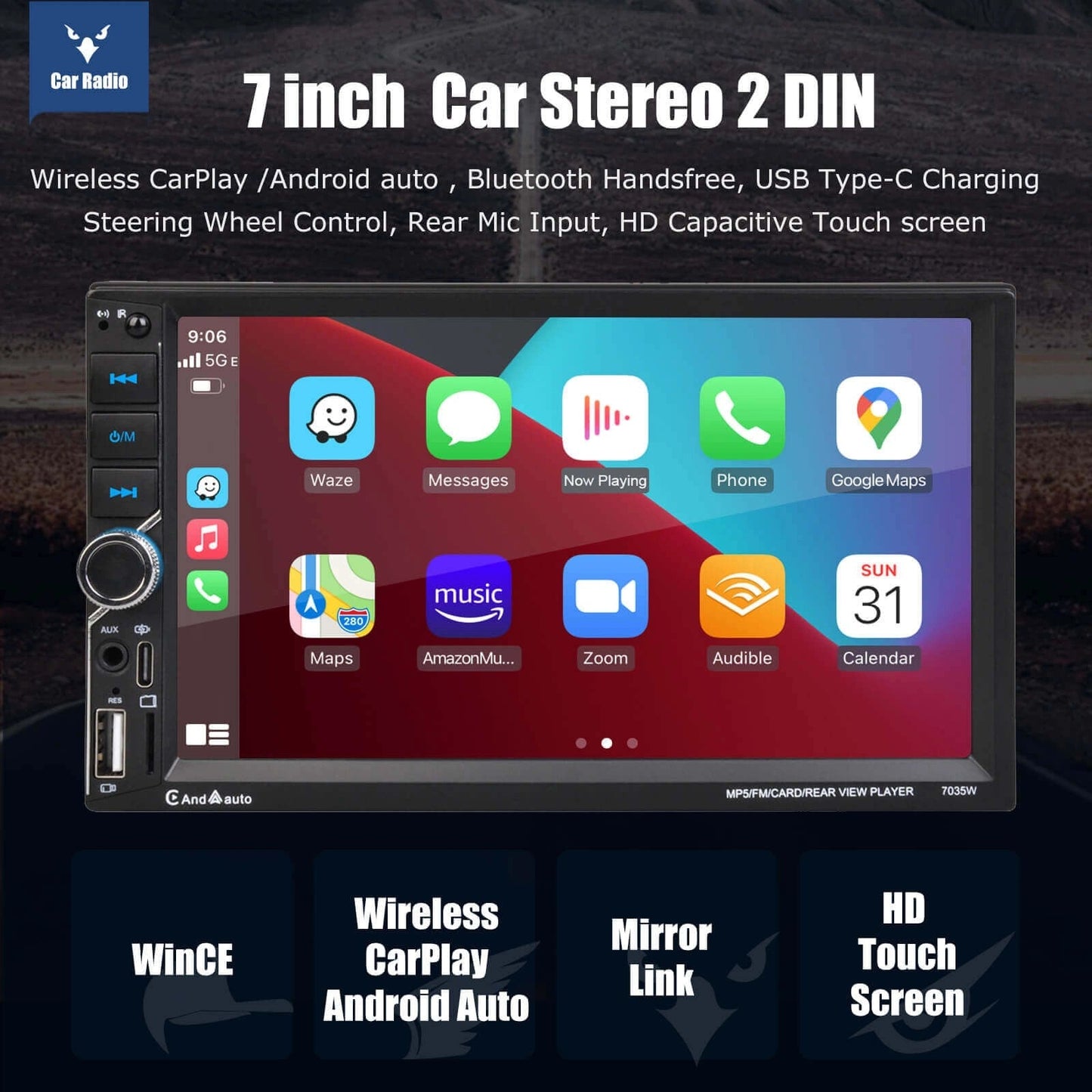 ESSGOO7035w|CarRadiowithAndroid7"GPSNAVIFMRadioMultimediaAutoPlayerBTUSBSDIn-dash"