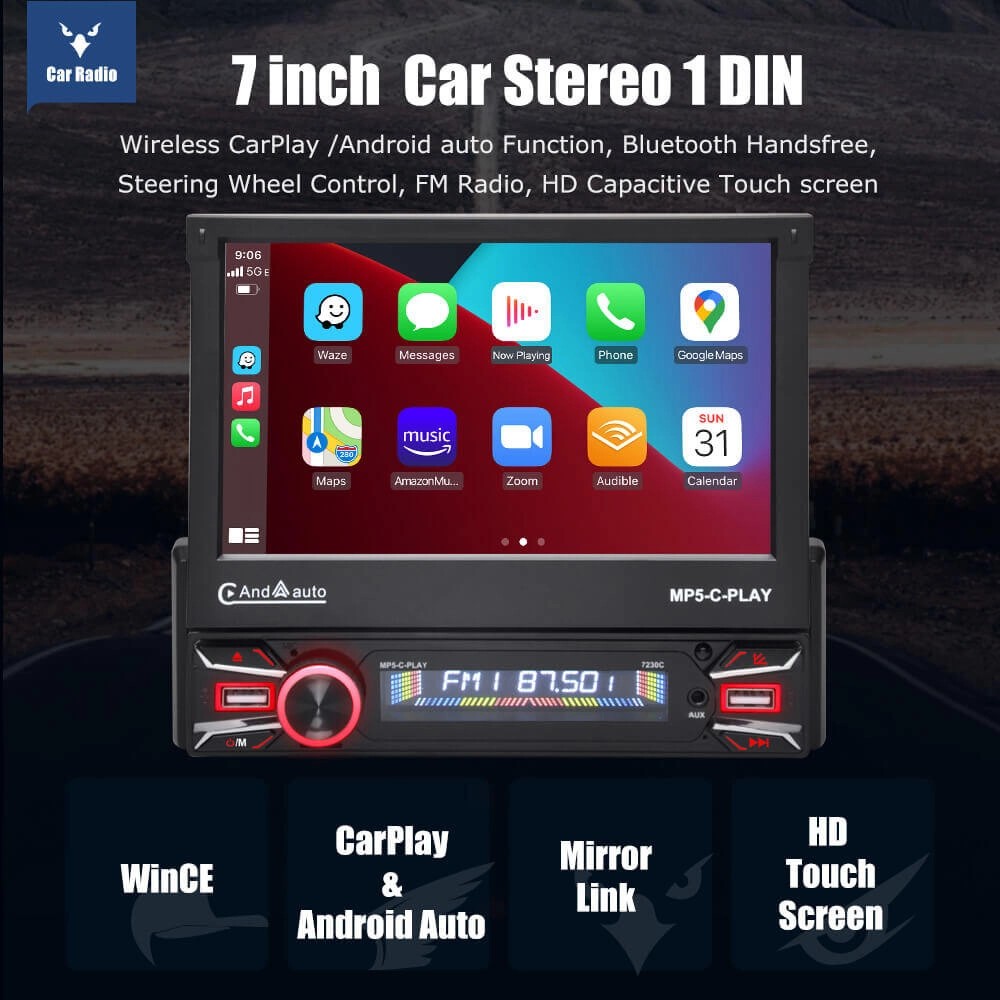 ESSGOO7230WD1|AudioSystemsMultimediaCarStereoSingleDinMP5PlayerUSBFMRadio