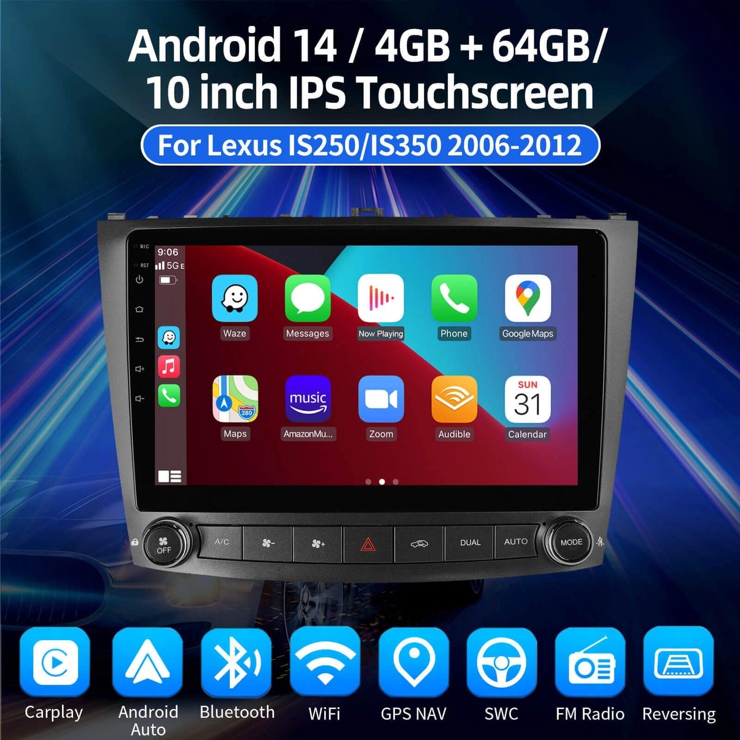 ESSGOOAR1001|Android1410-inchHDIPSTouchscreen-ForLexusIS250/IS3502006-2012,MP5Bluetooth4.1CarPlay&AndroidAuto