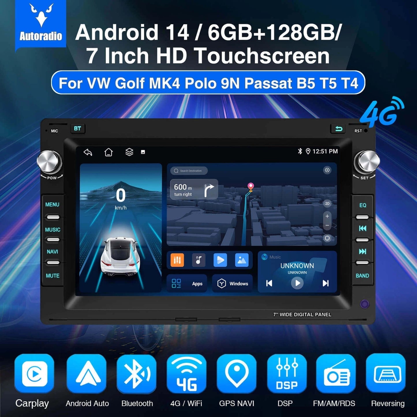 ESSGOOAR7001|7Inch-ForGolf4(VolkswagenLingyu)BluetoothCarAudio,Bluetooth5.0WirelessCarplay&AndroidAuto