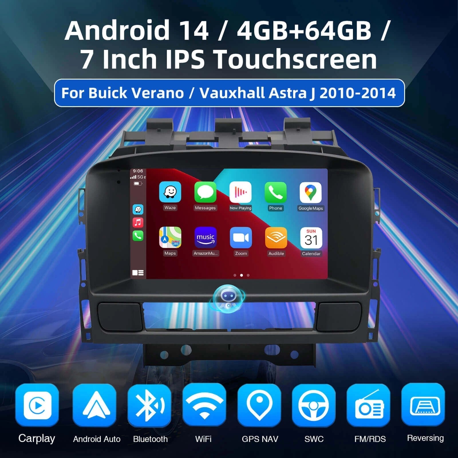 ESSGOOAR7001|7inchHDIPSDisplay-ApplicabletoBuickExcelle/OpelAstraJ-2010-2014,MP5Bluetooth4.1WirelessCarPlay&AndroidAuto,FM