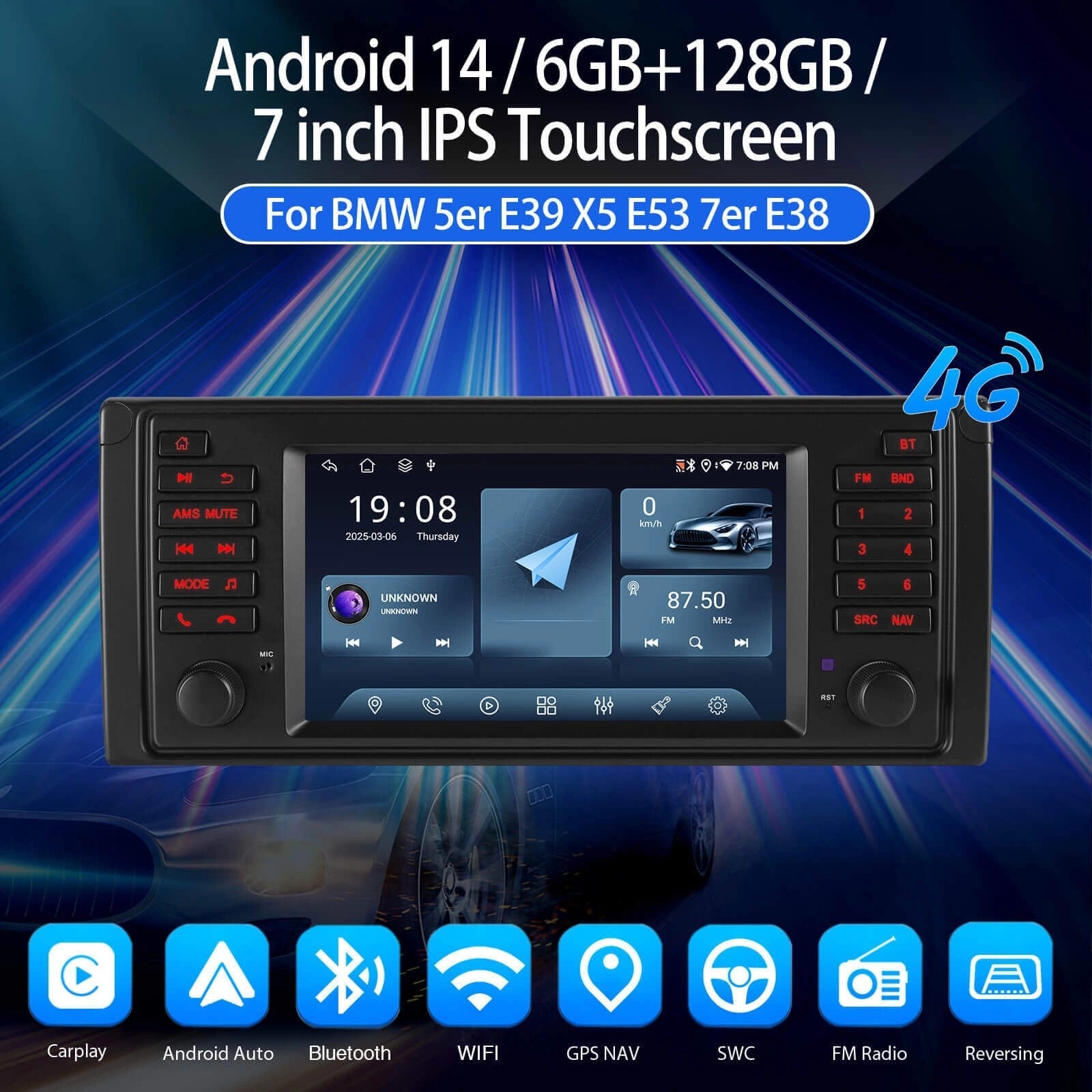ESSGOOAR7001|MP5Android14,7-inchHDTouchscreen-ForBMWE53,Bluetooth4.1AppleCarPlay&AndroidAuto