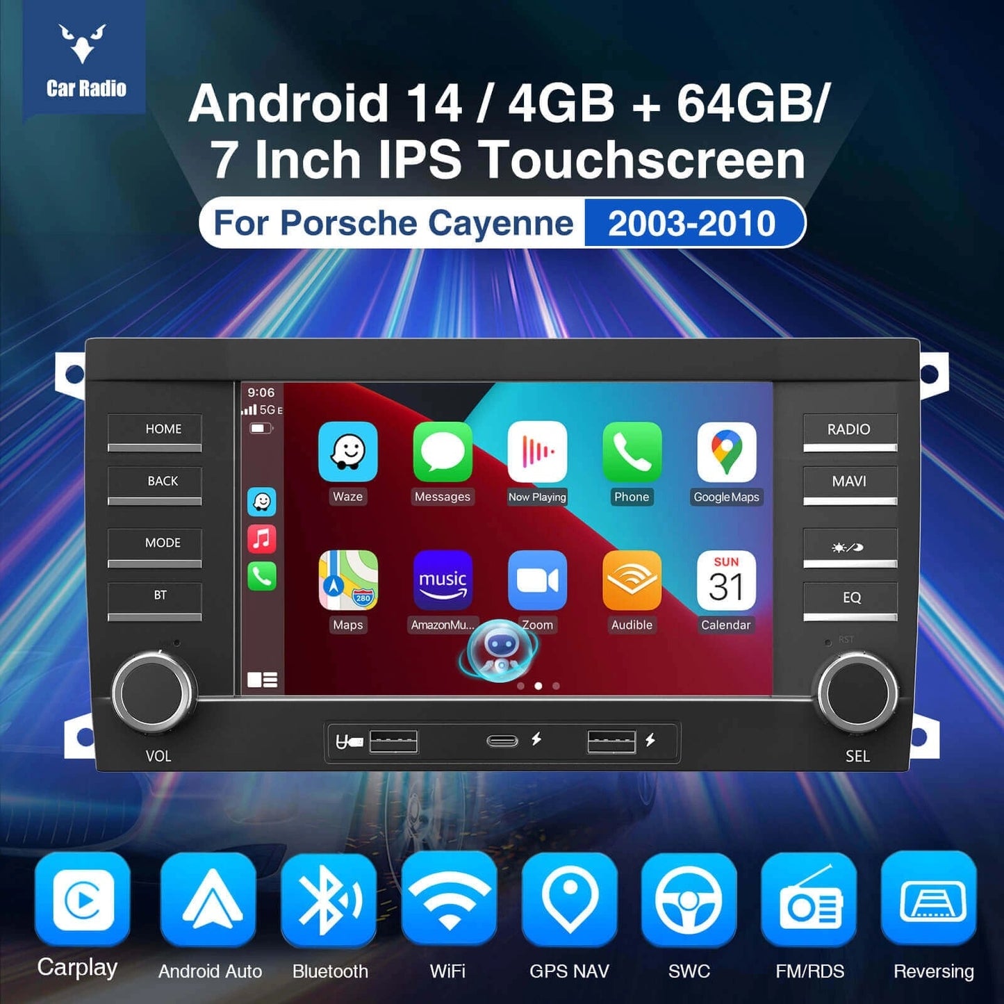 ESSGOOAR7001|MP5Android14,7-inchIPSTouchscreen-ForPorscheCayenne2005-2009,Bluetooth4.1AppleCarPlay&AndroidAuto