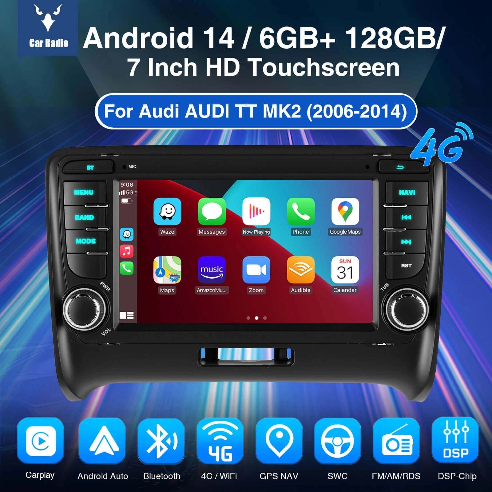 ESSGOOAR7001MP5|Android147-inchIPSTouchscreen-ForAudiAUDITTMK2(2006-2014),Bluetooth5.4,AppleCarPlay&AndroidAuto,FMRDS