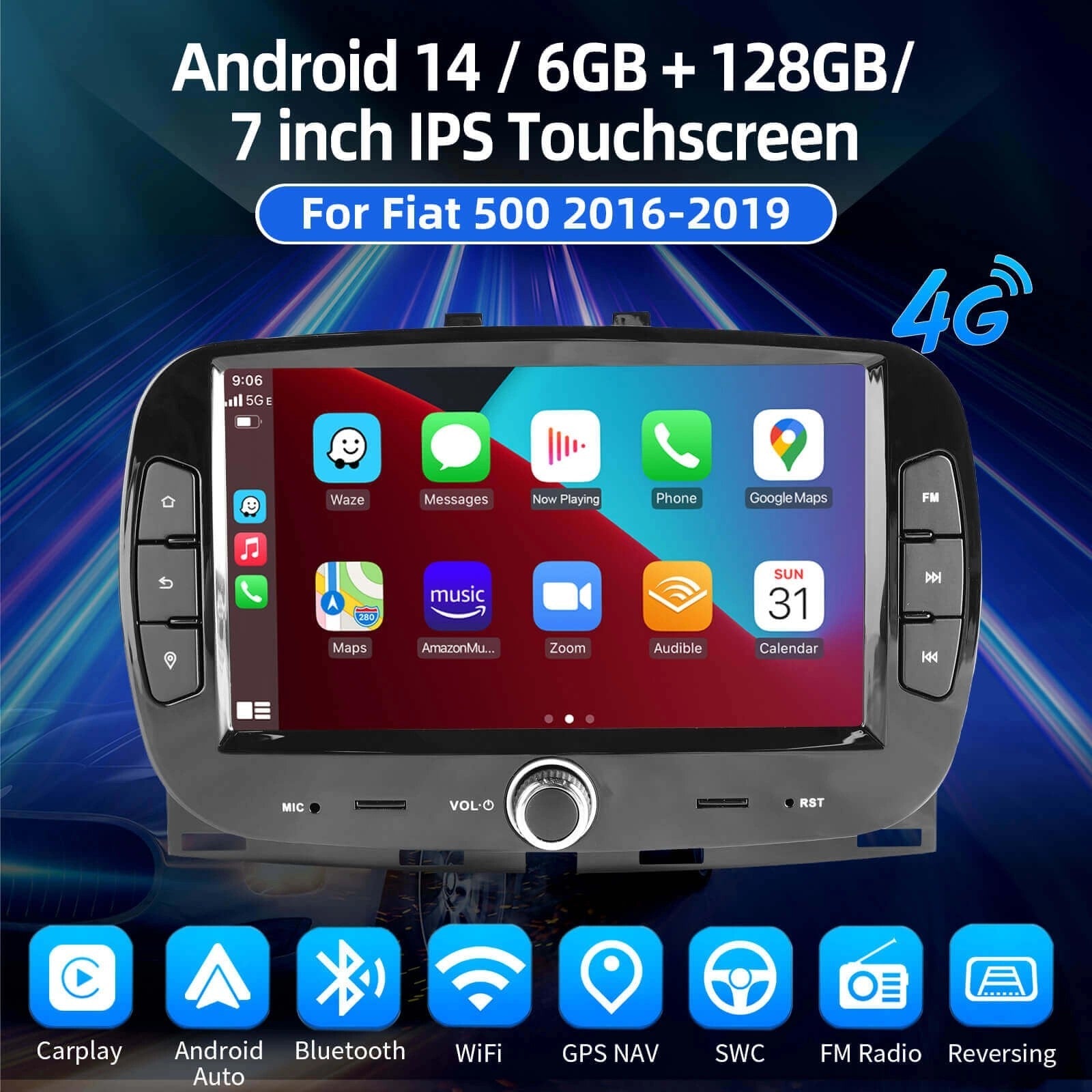 ESSGOOAR7001MP5|Android147-inchIPSTouchscreen-ForFiat5002016-2019,Bluetooth5.0,WirelessAppleCarPlay&WirelessAndroidAuto,FMRDS
