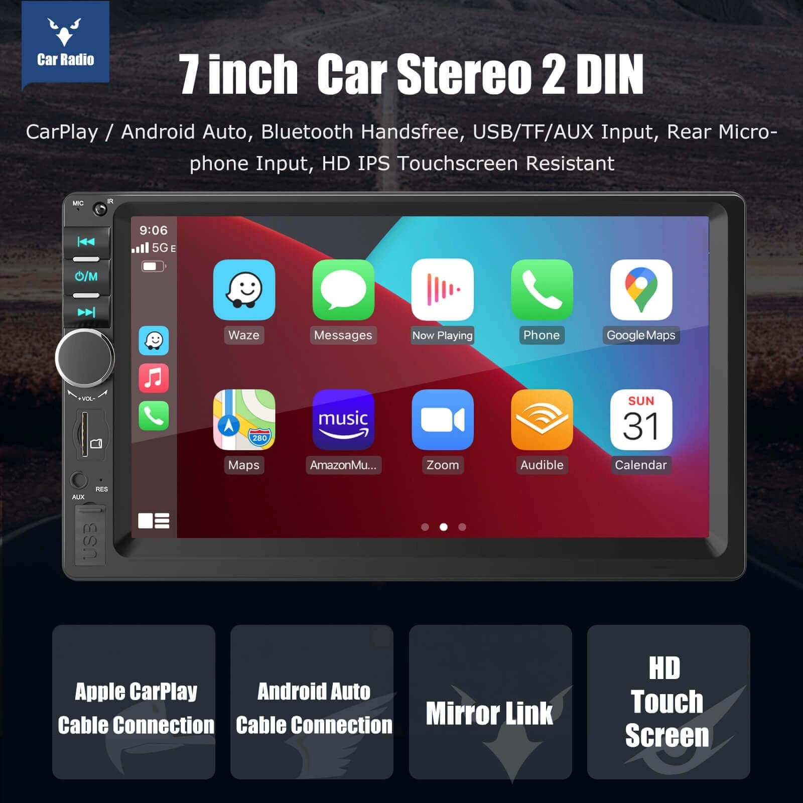 ESSGOODoubleDin7018CarplayAutoradioBluetoothUSBTFAUXMP5Player7inchCarRadioStereoIPSTouchScreen