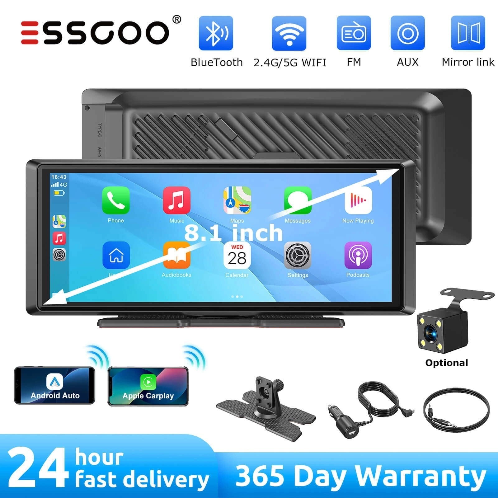 ESSGOOE408.1"PortableWirelessCarplay&AndroidAuto