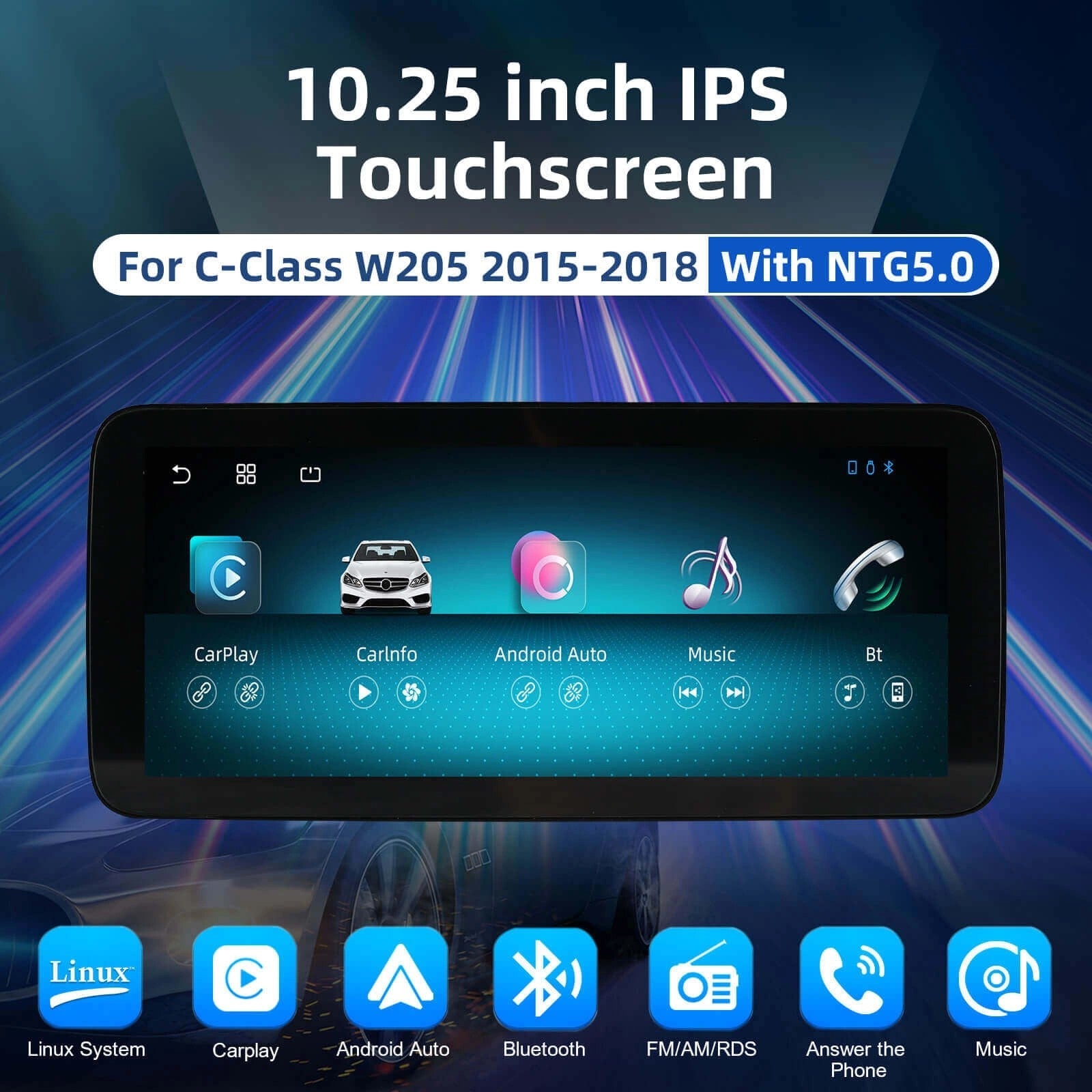 ESSGOOLZ0001|DualSystem,10.25inchIPSTouchscreen-ForC-ClassW2052015-2018,Bluetooth5.2,AppleCarPlay&AndroidAuto