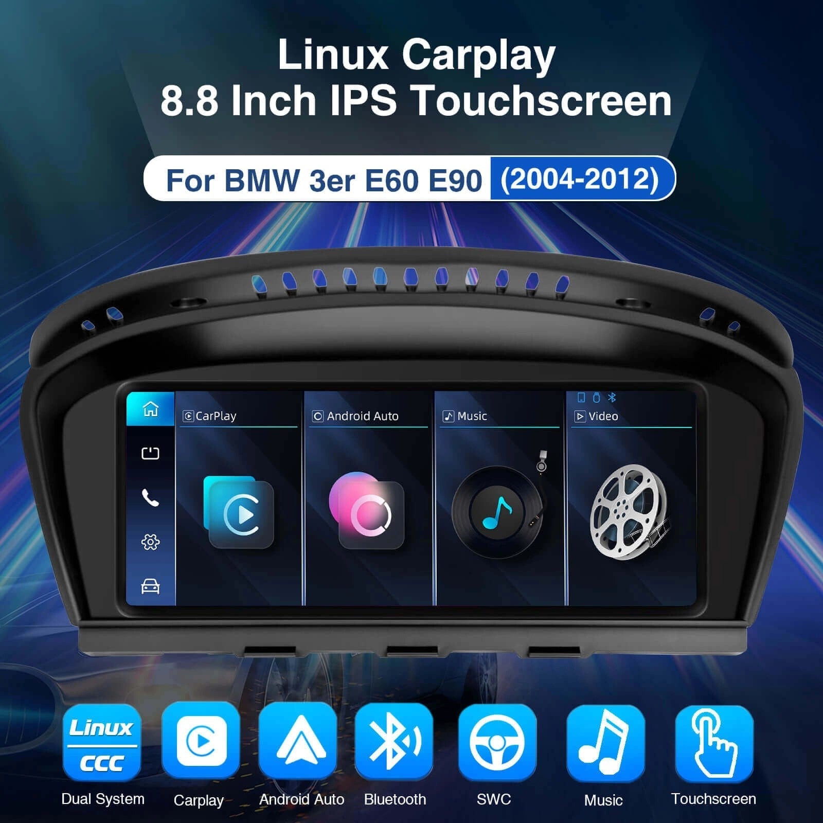 ESSGOOLZ0001|Original&LinuxDualSystem8.8-inchIPSTouchscreen-ForBMWE60(2003-2010),Bluetooth,AppleCarPlay&AndroidAuto