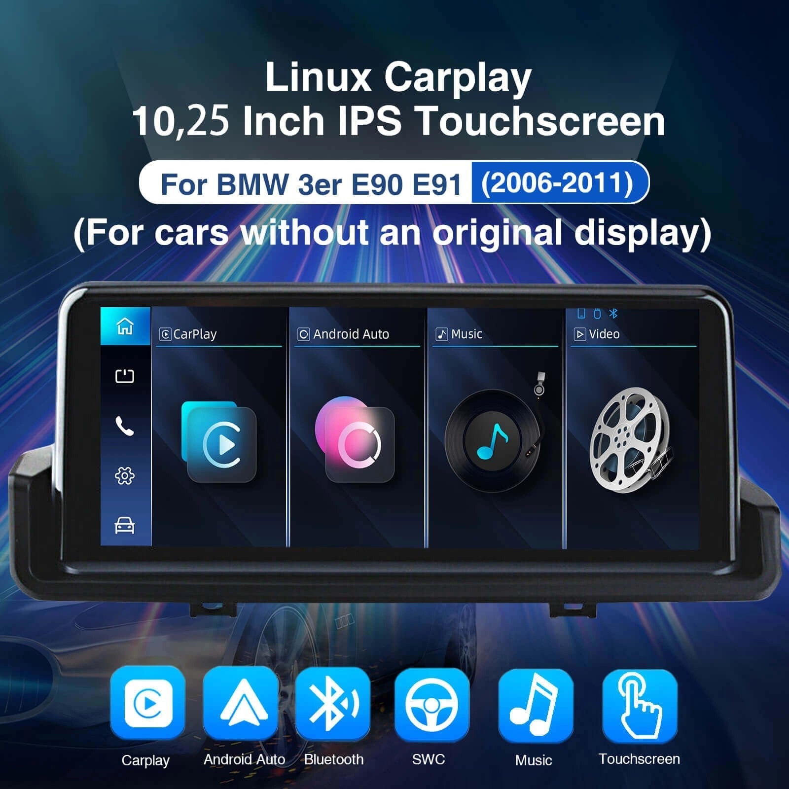 ESSGOOLZ0001|Singlesystem10.25-inchIPSTouchscreen-ForBMW3erE90E91(2006-2011),Bluetooth5.2,AppleCarPlay&AndroidAuto