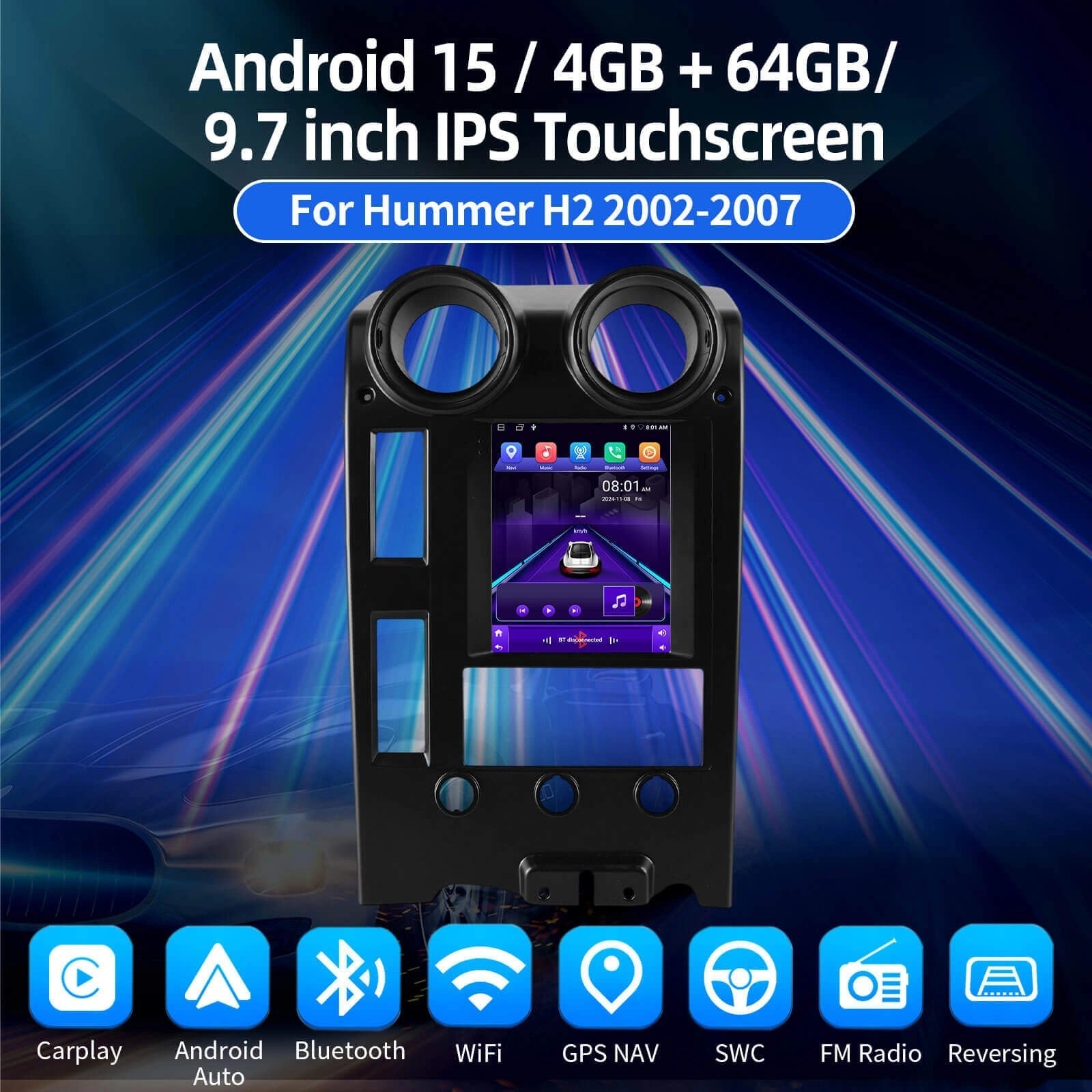 ESSGOOMP5AR1002|Android159.7-inchHDTouchscreen-ForHummerH22002-2007,Bluetooth4.1,AppleCarPlay&AndroidAuto,FMRDS