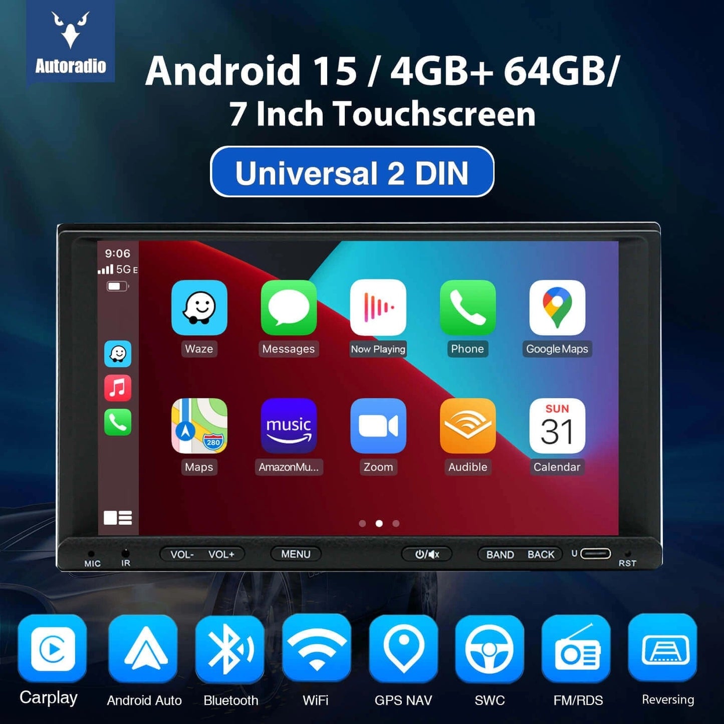 ESSGOOMP5AR7001|2DIN,7-inchHDIPSTouchscreenCarStereo,BluetoothWiFi,CarPlay&AndroidAuto,FM