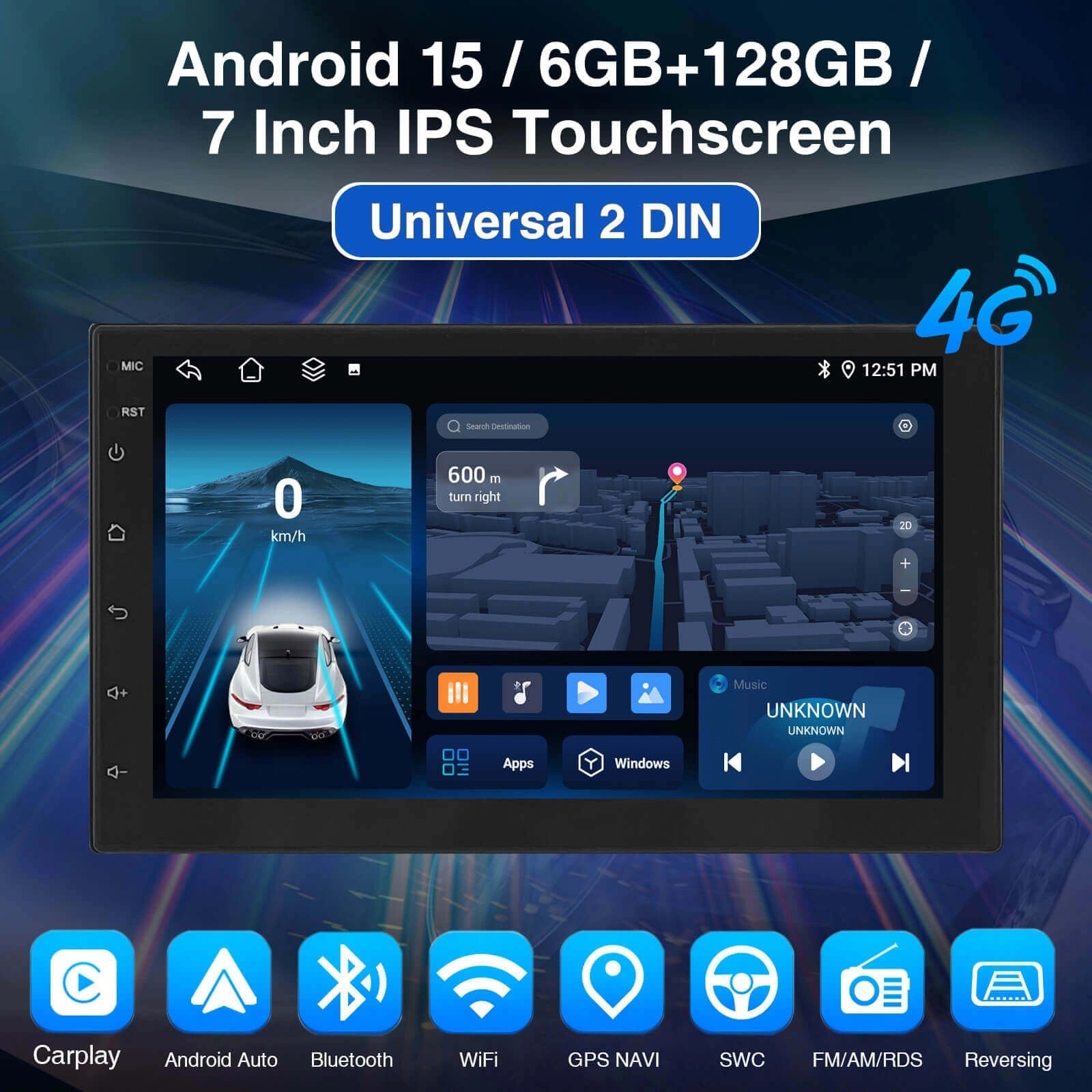 ESSGOOMP5AR7001|2DIN,Android157-inchIPSTouchscreenCarStereo,Bluetooth5.0,WirelessCarPlay&WirelessAndroidAuto,FM