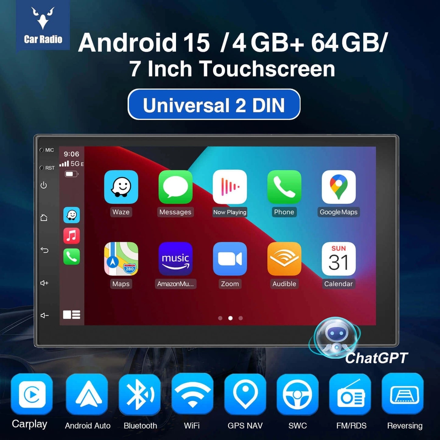 ESSGOOMP5AR7001|2DINAndroid15,7-inchIPSTouchscreen,Bluetooth4.1,AppleCarPlay&AndroidAuto,FMRDS,AIVoicecontrol