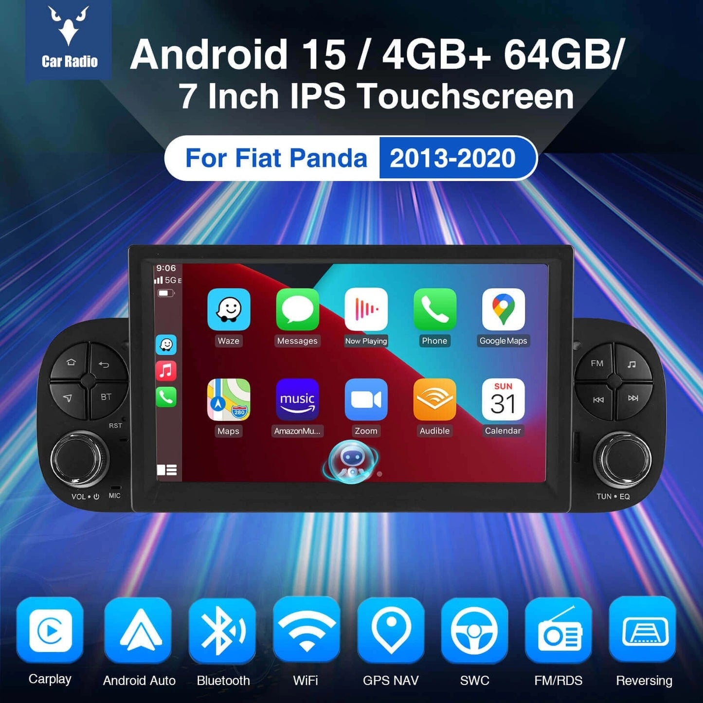 ESSGOOMP5AR7001|Android15,7-inchIPSTouchscreen-FiatPanda2013-2020,Bluetooth5.4,AppleCarPlay&AndroidAuto,FMRDS,AIVoicecontrol