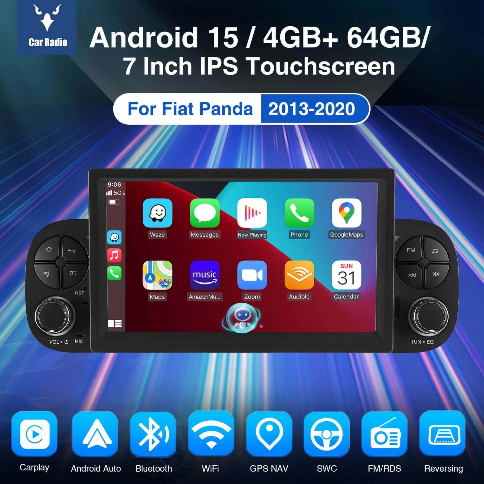 ESSGOOMP5AR7001|Android15,7-inchIPSTouchscreen-FiatPanda2013-2020,Bluetooth5.4,AppleCarPlay&AndroidAuto,FMRDS,AIVoicecontrol