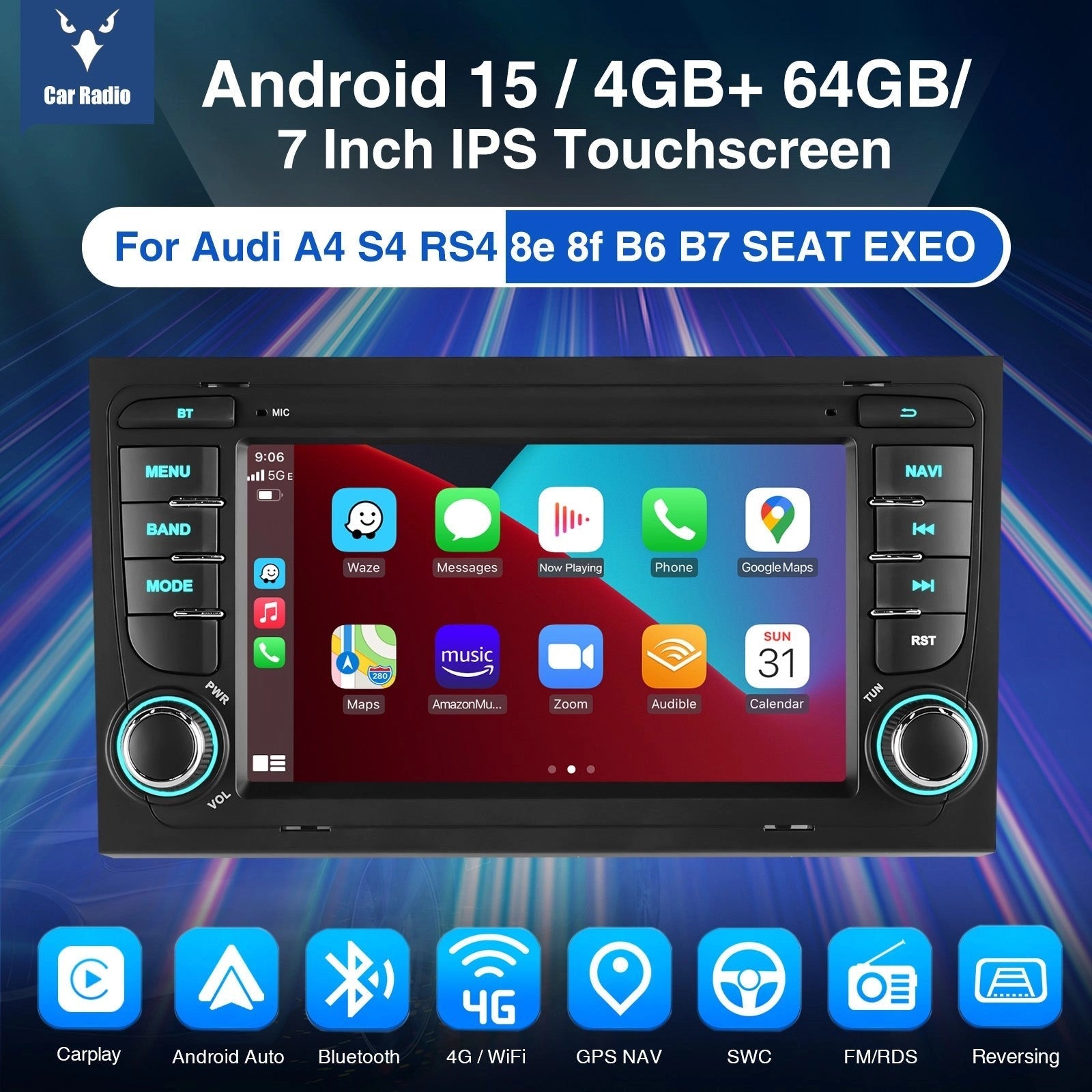 ESSGOOMP5AR7001|Android15,7-inchIPSTouchscreen-ForAudiA4,Bluetooth4.1,AppleCarPlay&AndroidAuto,FMRDS