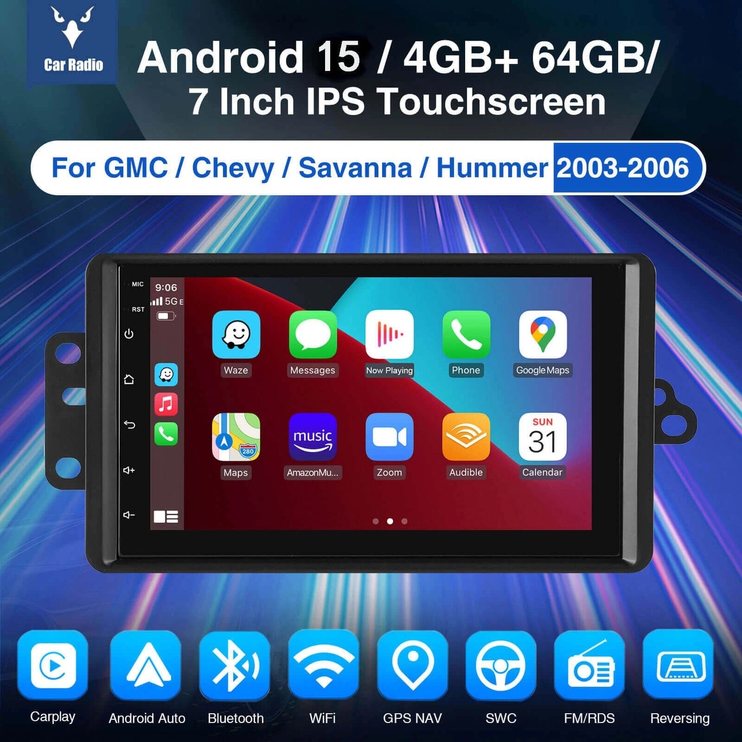 ESSGOOMP5AR7001|Android157-inchIPSTouchscreenCarStereo-forGMC/Chevrolet2003-2006,Bluetooth4.1,AppleCarPlay&AndroidAuto,FM