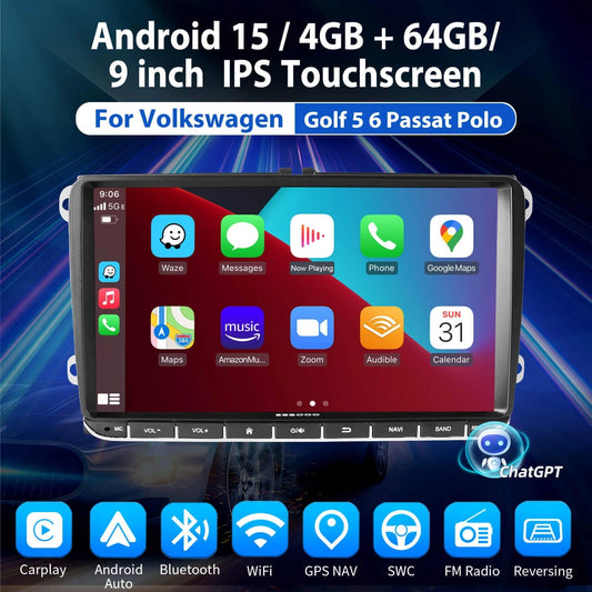 ESSGOOMP5AR9002|Android15,9-inchIPSTouchscreen-ForVolkswagen,Bluetooth4.1,AppleCarPlay&AndroidAuto,FMRDS