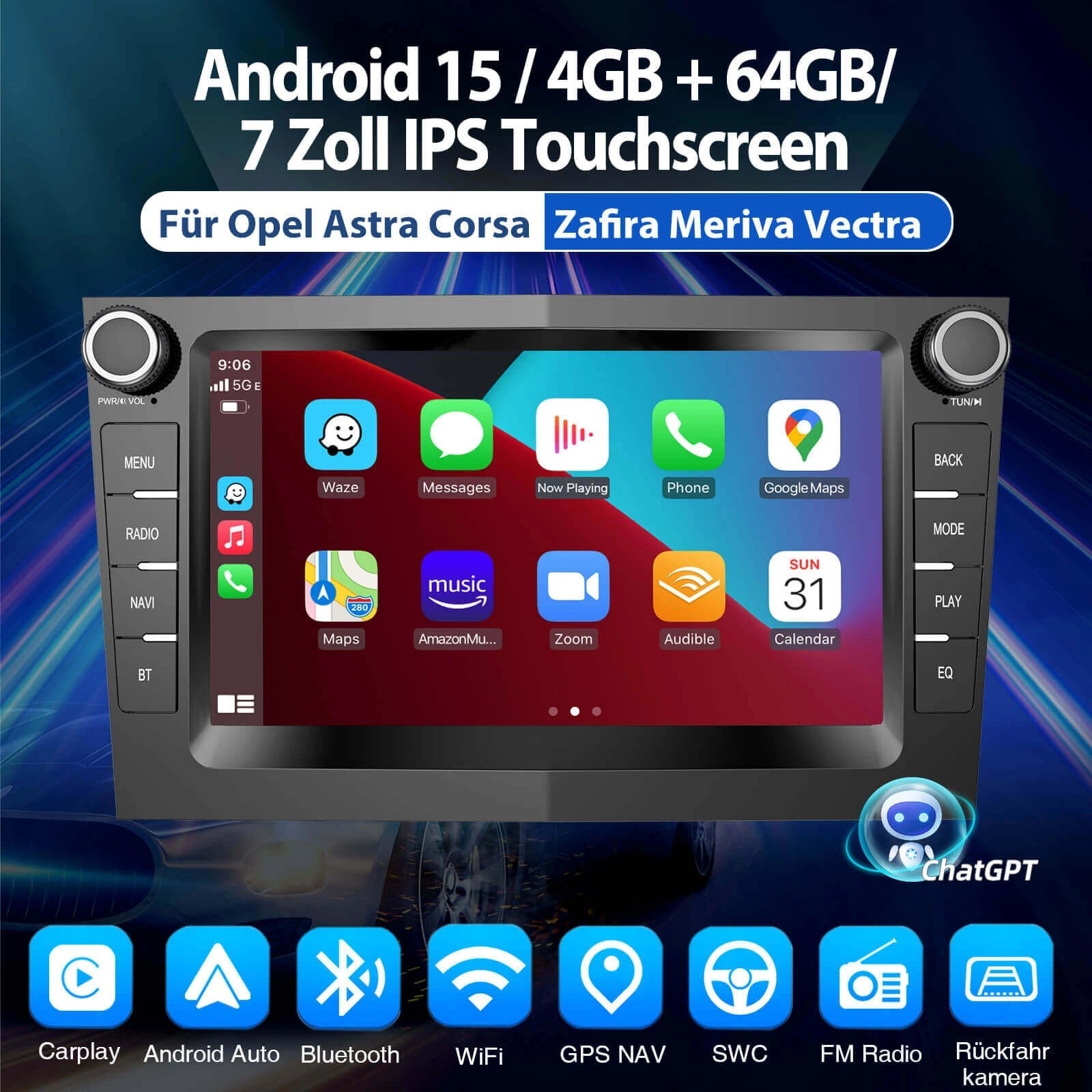 ESSGOOMP5AZ0001|Android15,7-inchZollIPSTouchscreen-ForOpel,Bluetooth4.1,AppleCarPlay&AndroidAuto,FMRDS