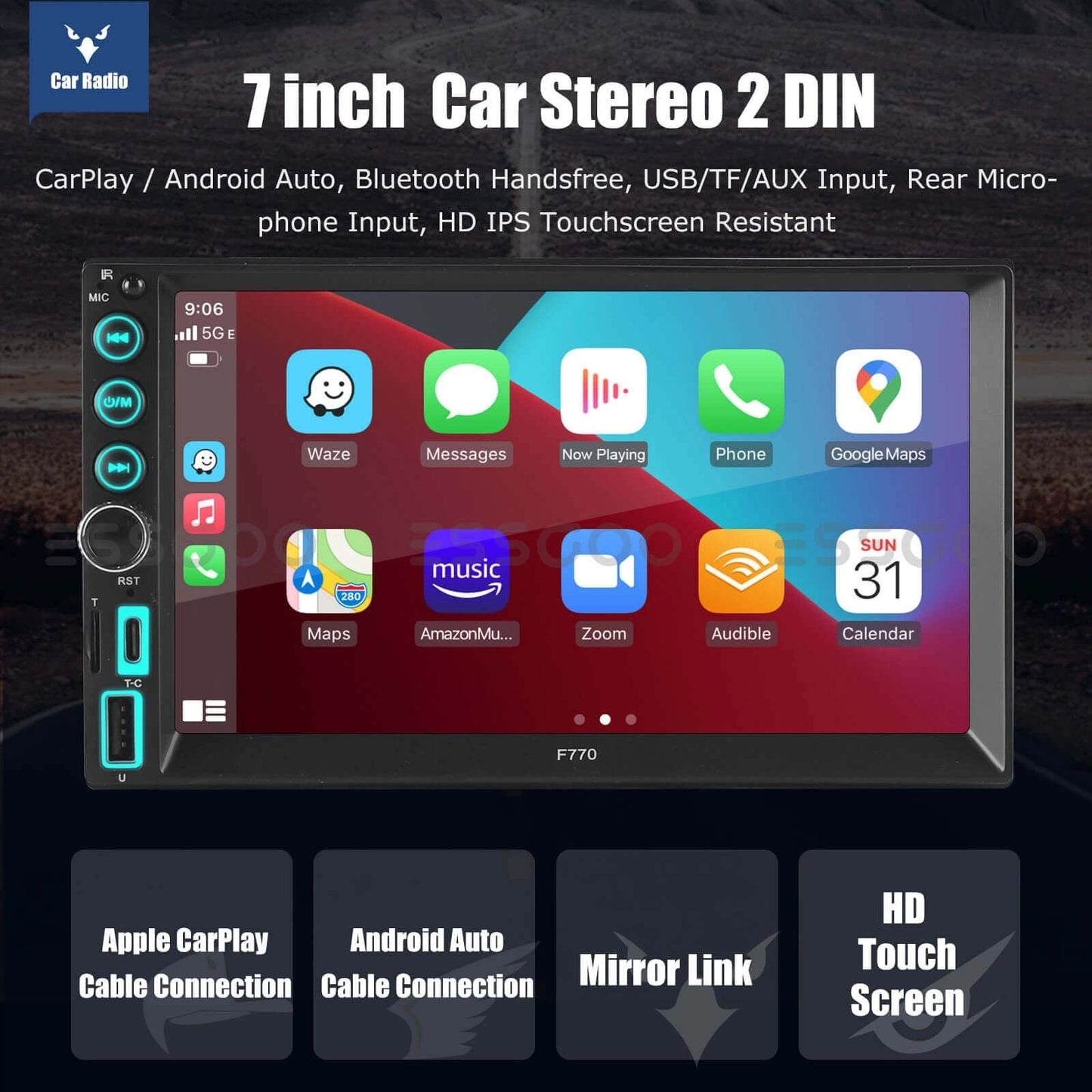 ESSGOOMP5F770W|2DIN,7-inchHDIPSTouchscreenCarStereo,Bluetooth5.1,WiredAppleCarPlay&WiredAndroidAuto,FMUSB