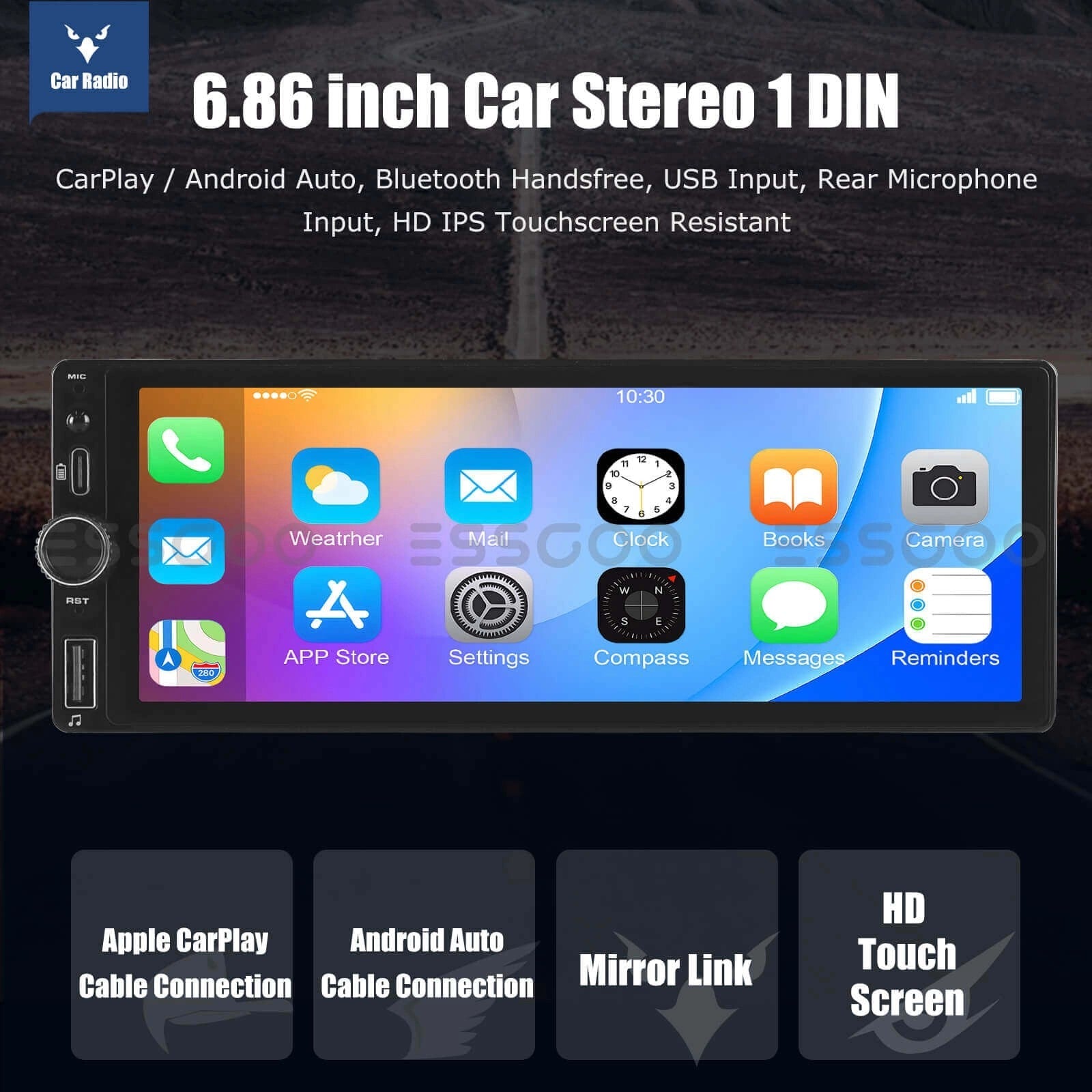 ESSGOOMP5TS0002|1DIN,6.86-inchIPSTouchscreen-ForSkodaOctavia2004-2013,Bluetooth5.0,WiredAppleCarPlay&WiredAndroidAuto,FMUSB