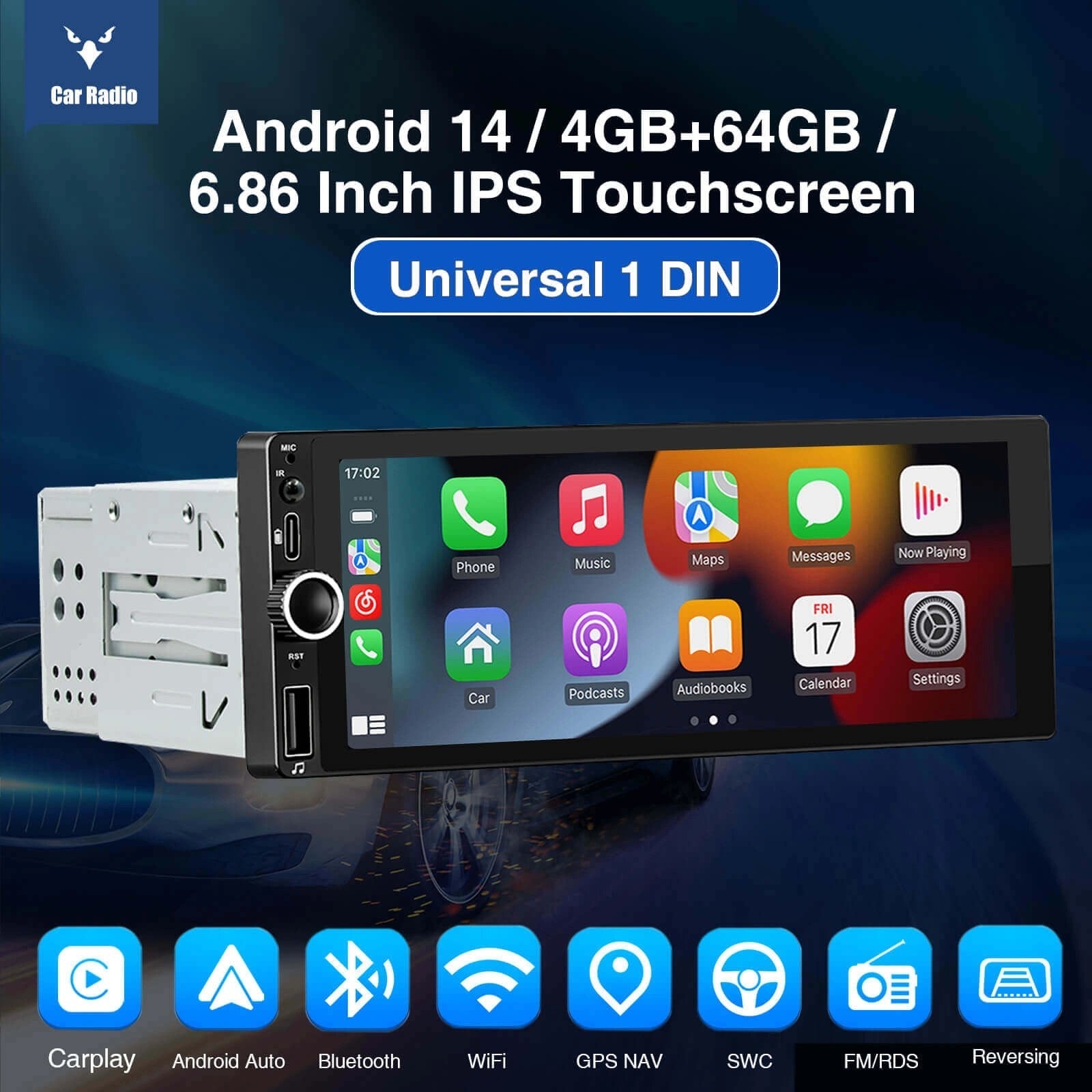 ESSGOOTS00026.86Inch|AudioSystemsMultimediaCarStereoSingleDinMP5PlayerDABWirelessAppleCarPlay&AndroidAuto