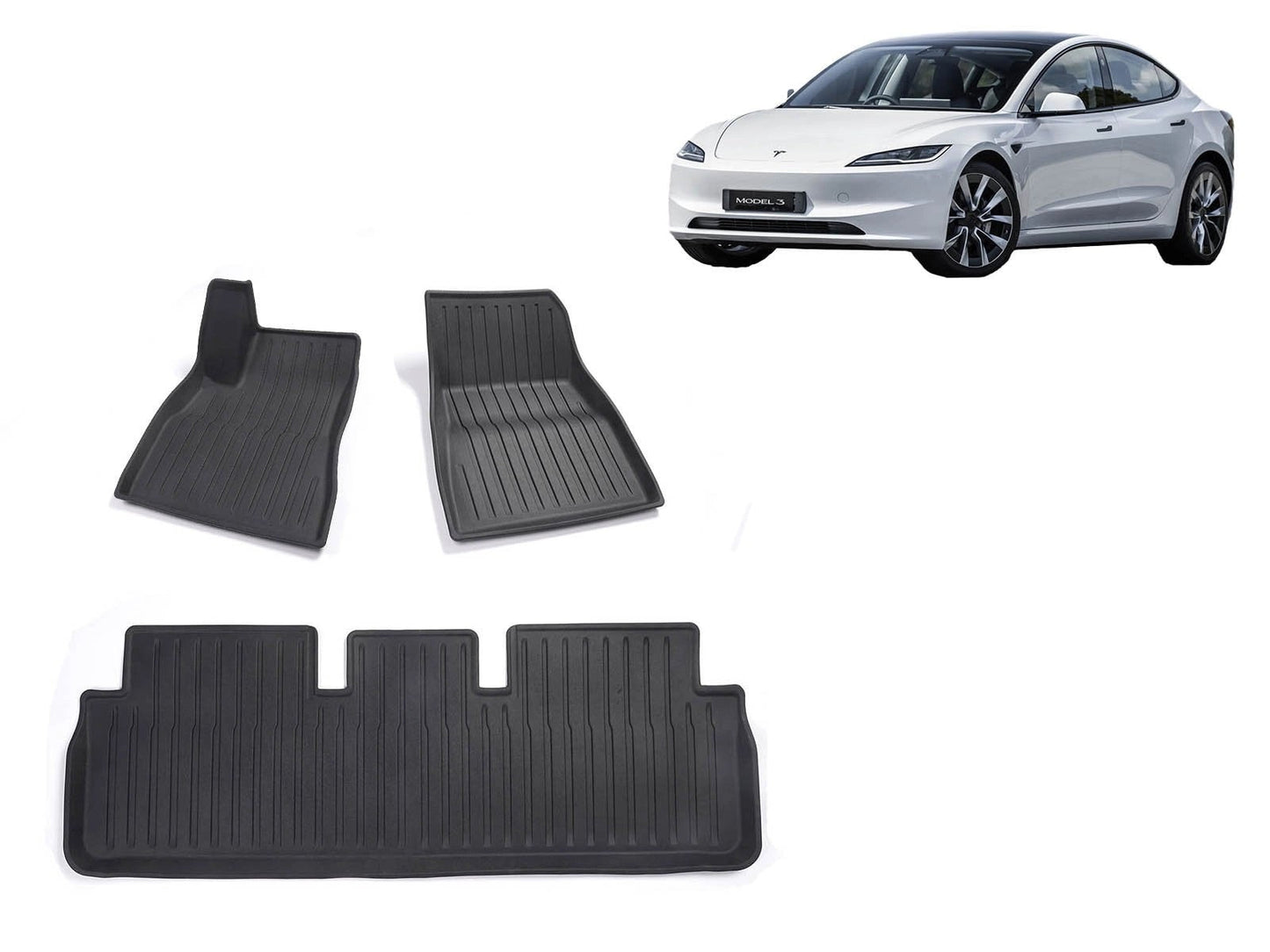 TeslaModel3(2024Highland):AllWeatherInteriorFloorMats(Left-hand-drive,PremiumRecyclableRubber)