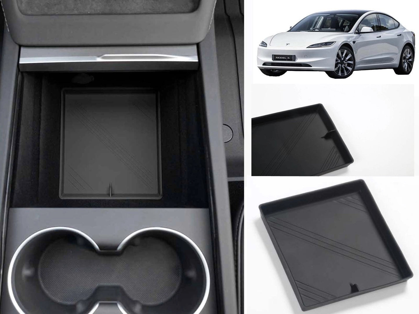 TeslaModel3(2024Highland):CenterConsoleStorageMat(PremiumSiliconeRubber)