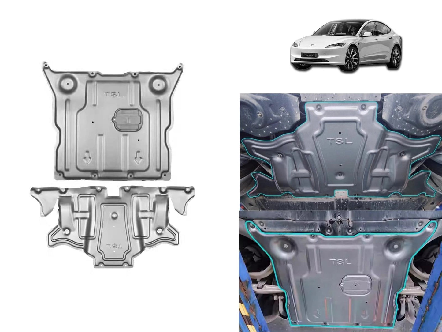 TeslaModel3(2024Highland):UndercarriageShield,UnderbodyGuardPlate(Mg-AlAlloy)