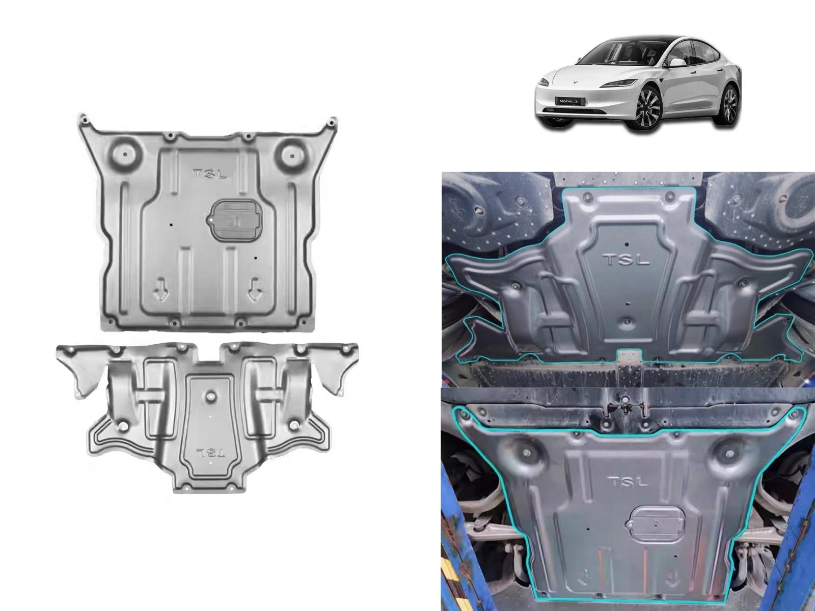TeslaModel3(2024Highland):UndercarriageShield,UnderbodyGuardPlate(Mg-AlAlloy)