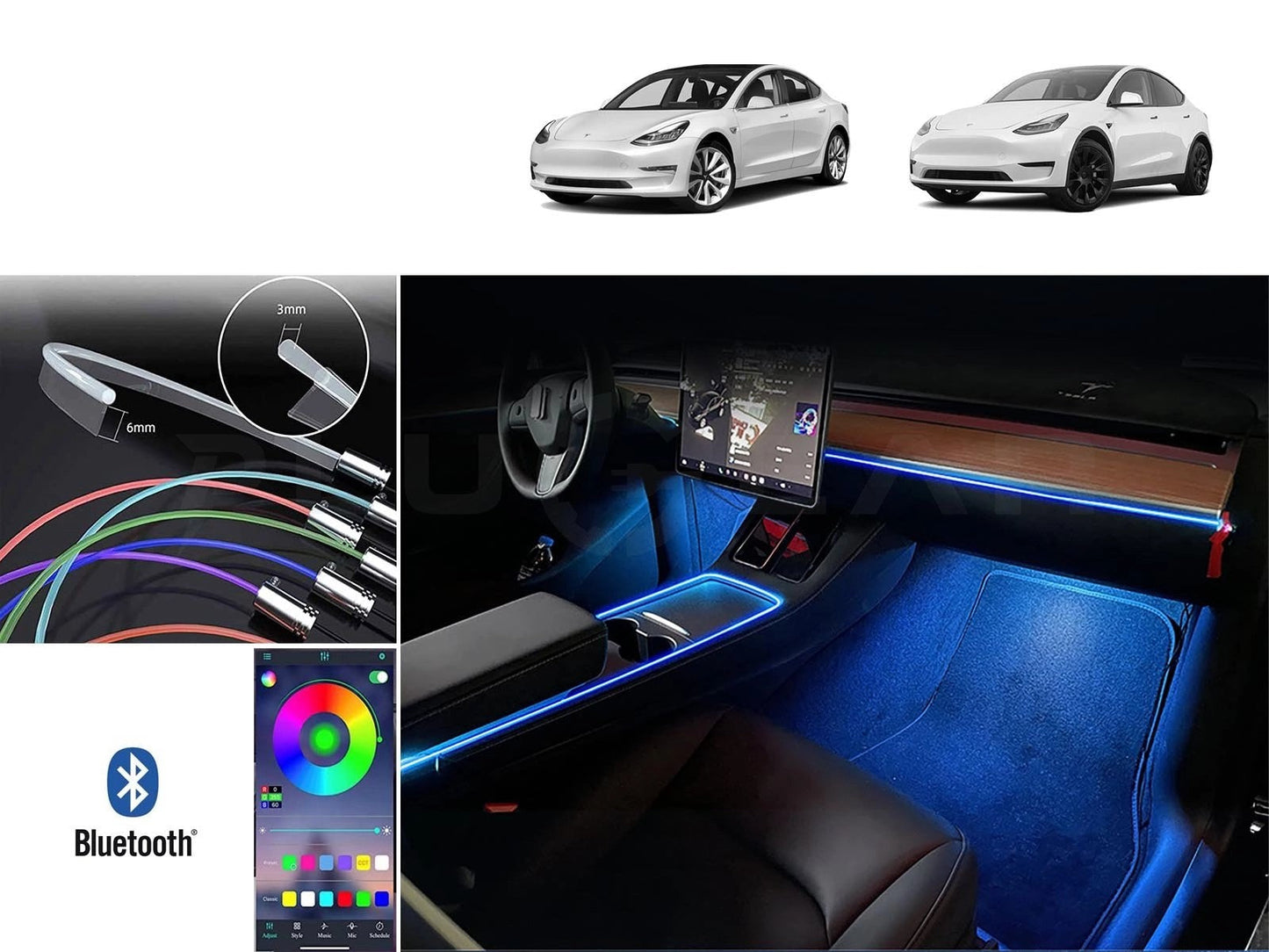 TeslaModel3andModelY:BluetoothMiddleConsoleAmbientLEDStrip